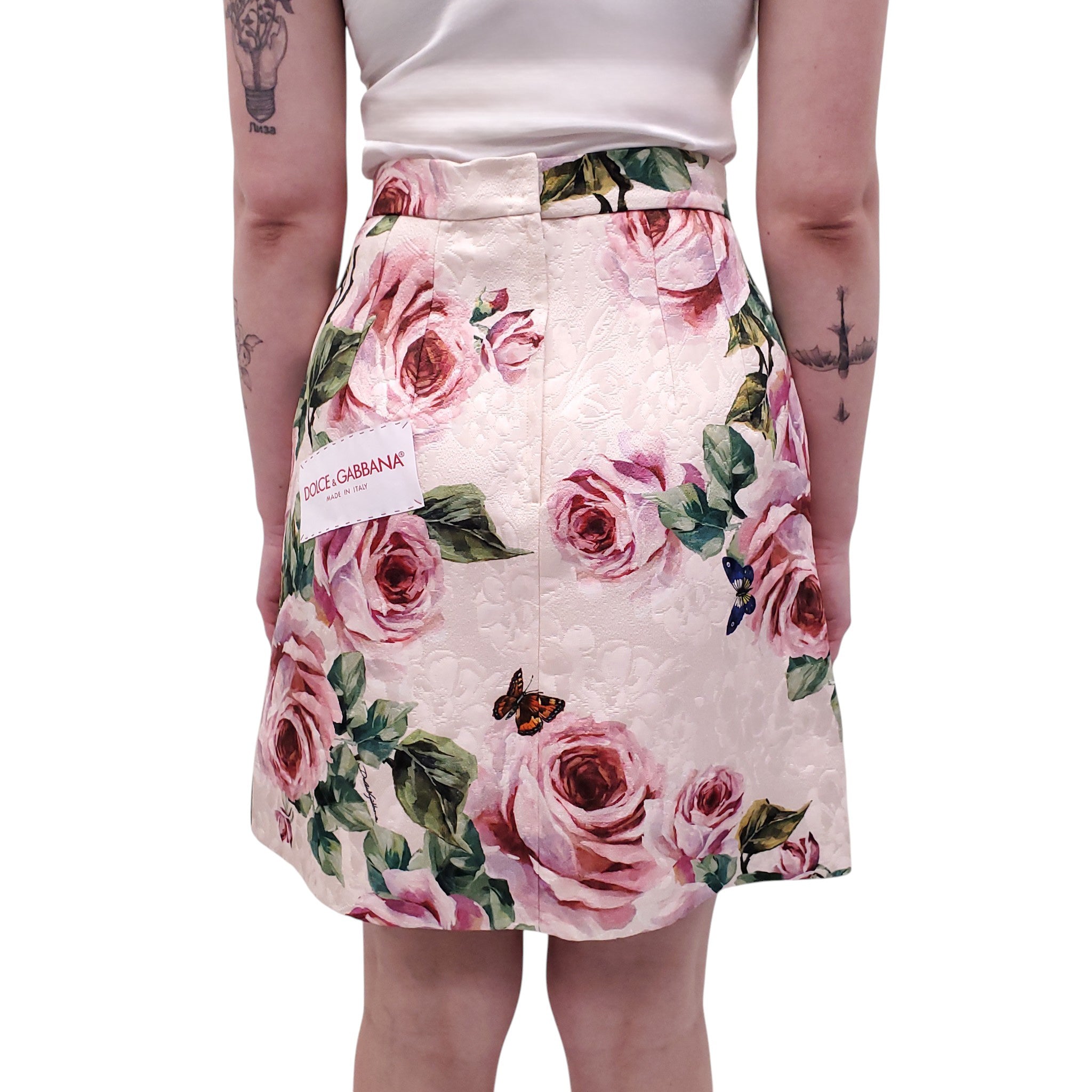 DOLCE & GABBANA FLORAL SKIRT WITH MULTICOLOURED BUTTONS  - SIZE 40
