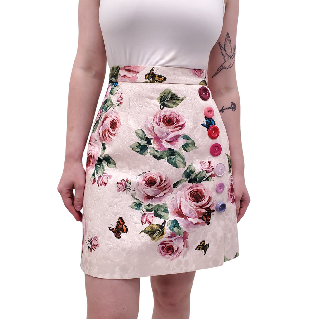 DOLCE & GABBANA FLORAL SKIRT WITH MULTICOLOURED BUTTONS  - SIZE 40