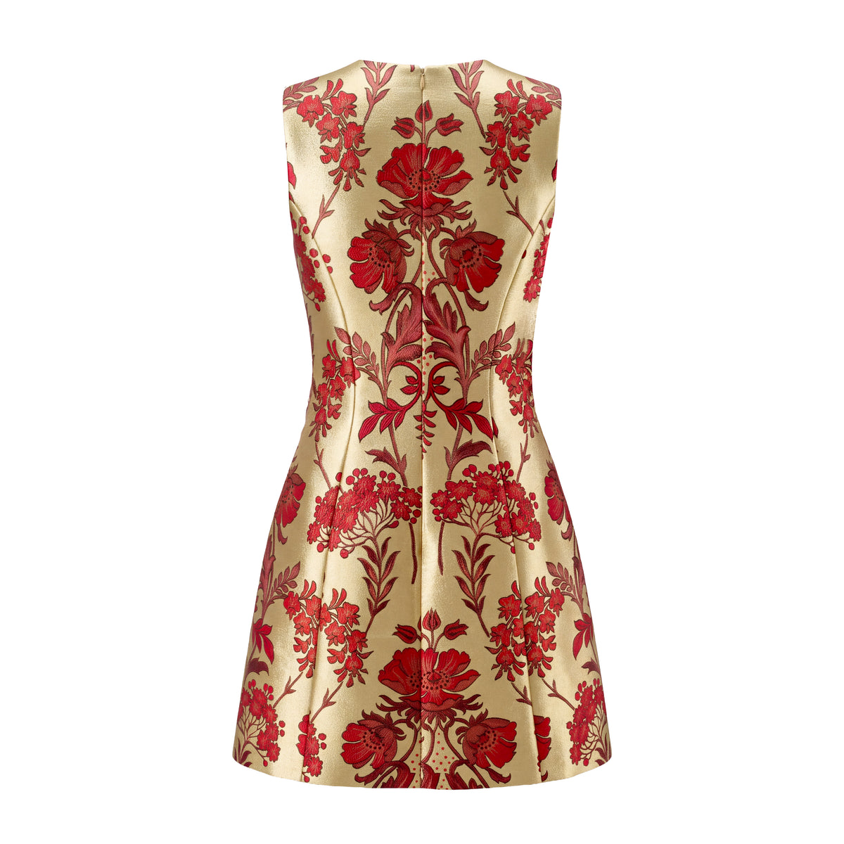 DOLCE & GABBANA GOLD AND RED JACQUARD DRESS - SIZE 36