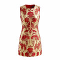 DOLCE & GABBANA GOLD AND RED JACQUARD DRESS - SIZE 36