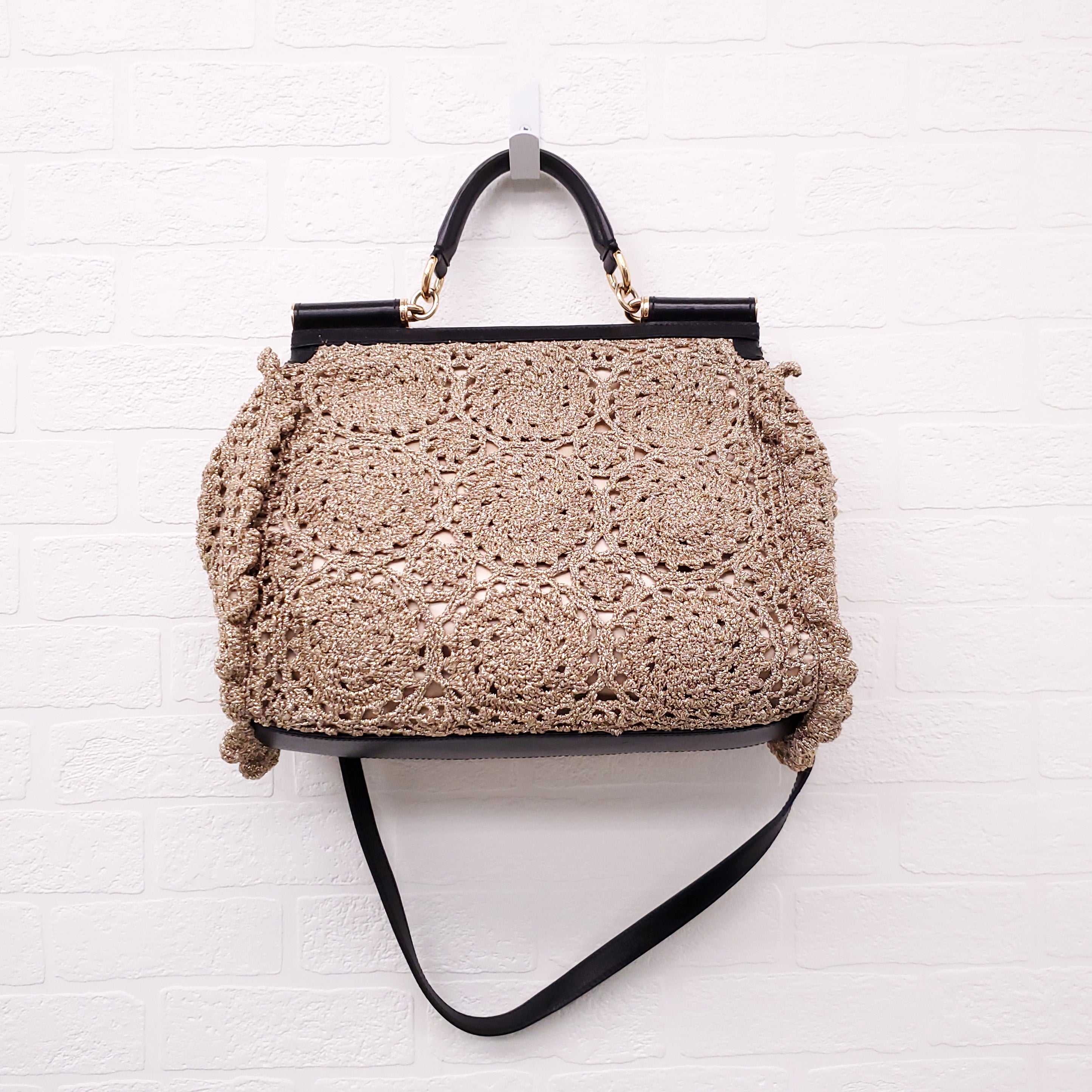 DOLCE & GABBANA GOLD CROCHET SICILY BAG