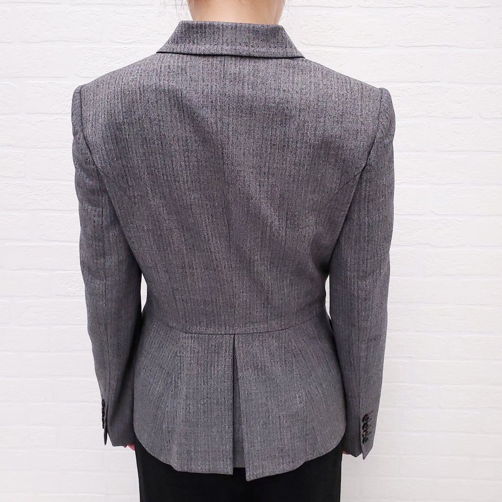 DOLCE & GABBANA GREY HOUNDSTOOTH BLAZER WITH LEOPARD INTERIOR - SIZE 40