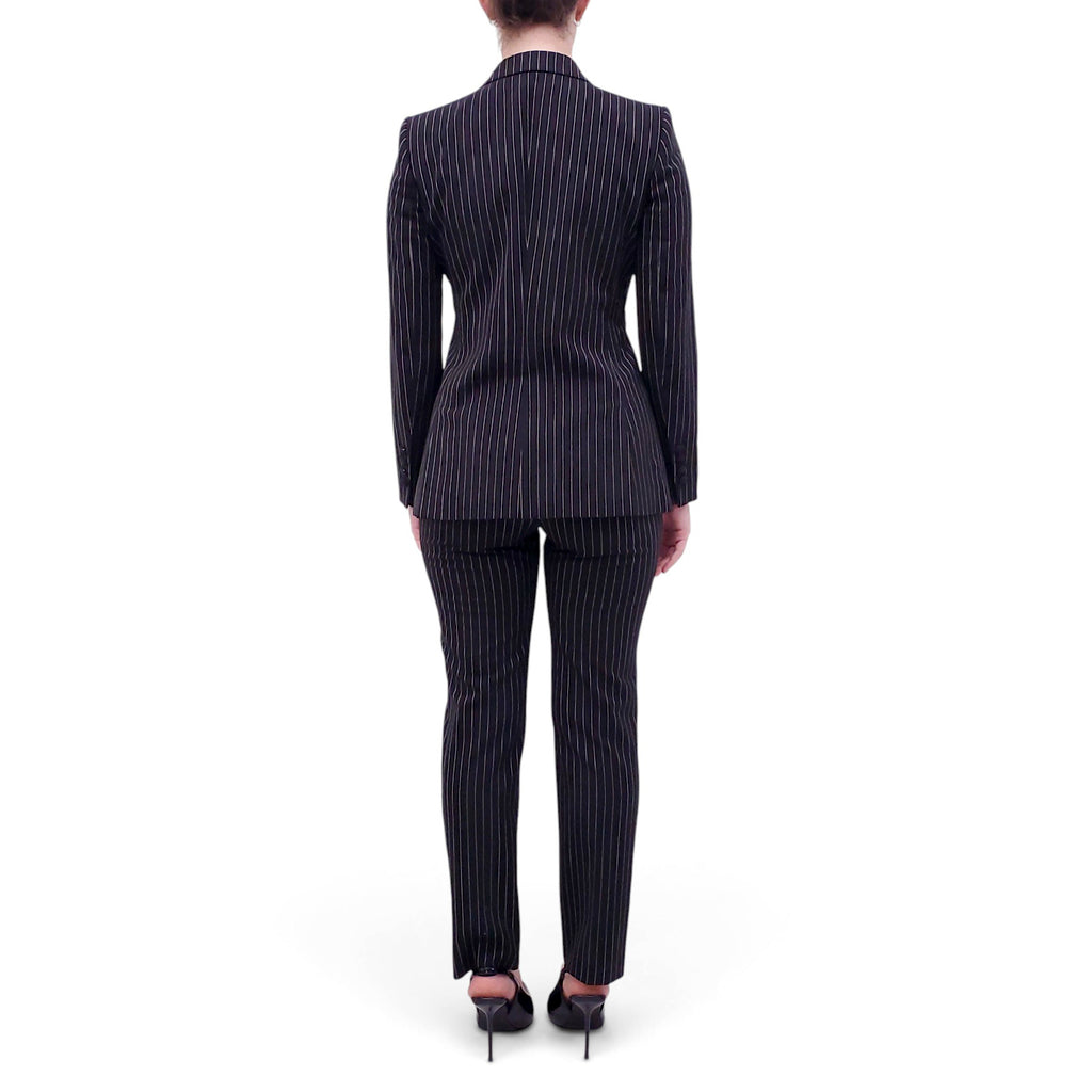 DOLCE & GABBANA GREY PINSTRIPED SUIT WITH LEOPARD INTERIOR - SIZE 38