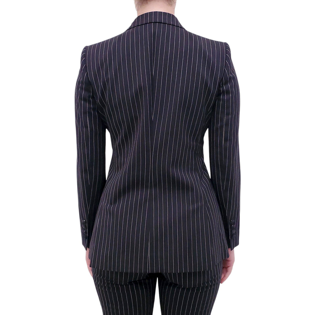 DOLCE & GABBANA GREY PINSTRIPED SUIT WITH LEOPARD INTERIOR - SIZE 38