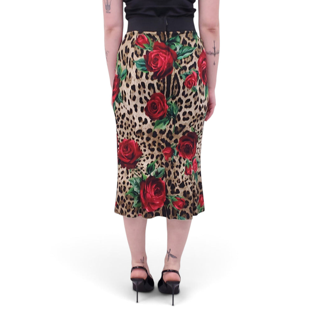 DOLCE & GABBANA LEOPARD AND ROSE PRINT SKIRT - SIZE 40