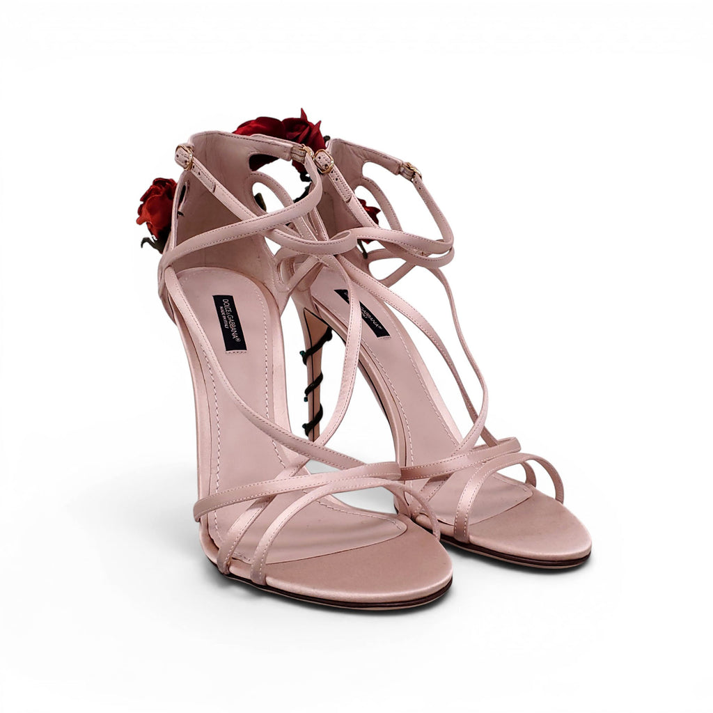 DOLCE & GABBANA NUDE STRAPPY ROSE HEELS - SIZE 40.5