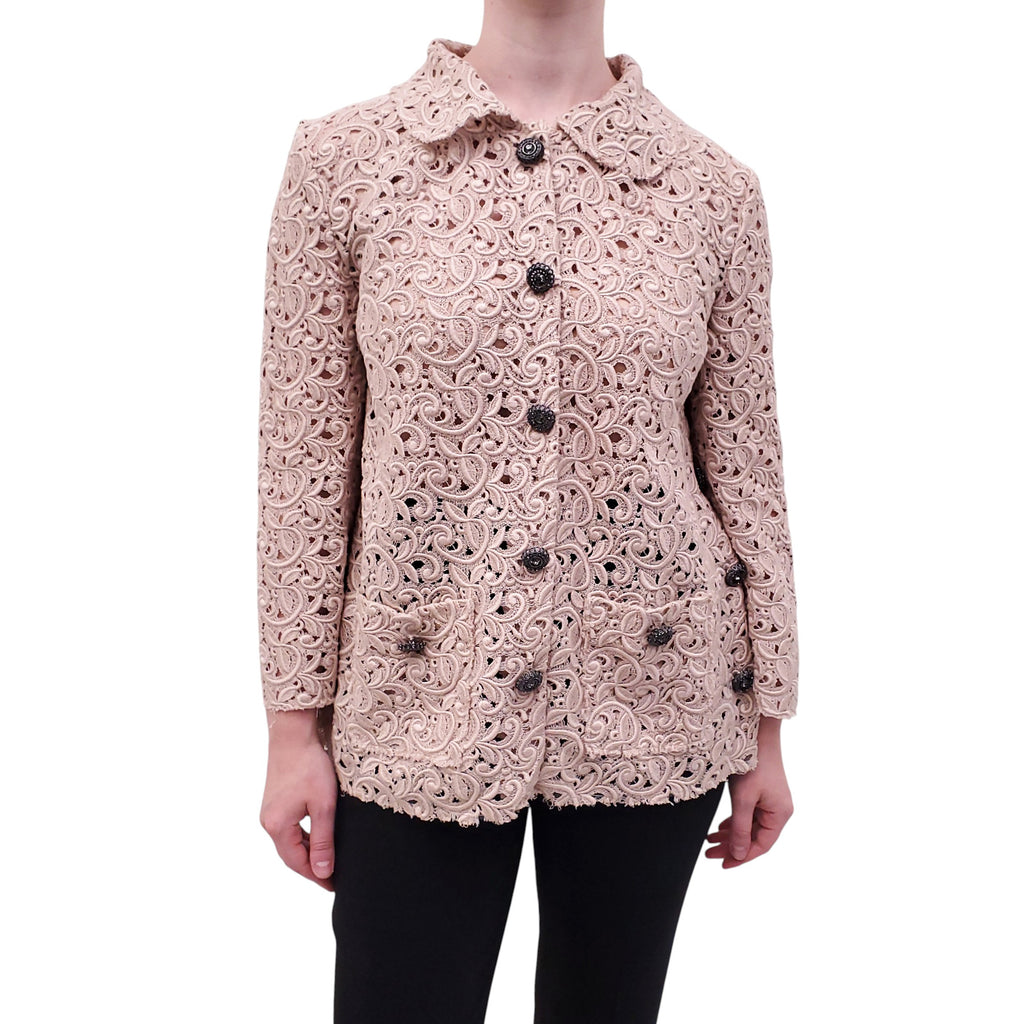 DOLCE & GABBANA PALE PINK LACE JACKET WITH CRYSTAL BUTTONS - SIZE 40