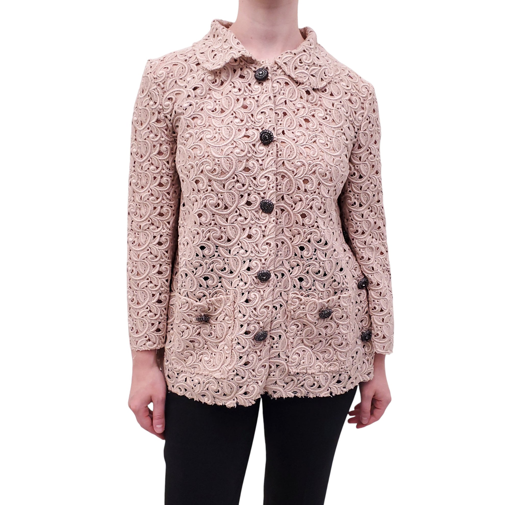 DOLCE & GABBANA PALE PINK LACE JACKET WITH CRYSTAL BUTTONS - SIZE 40
