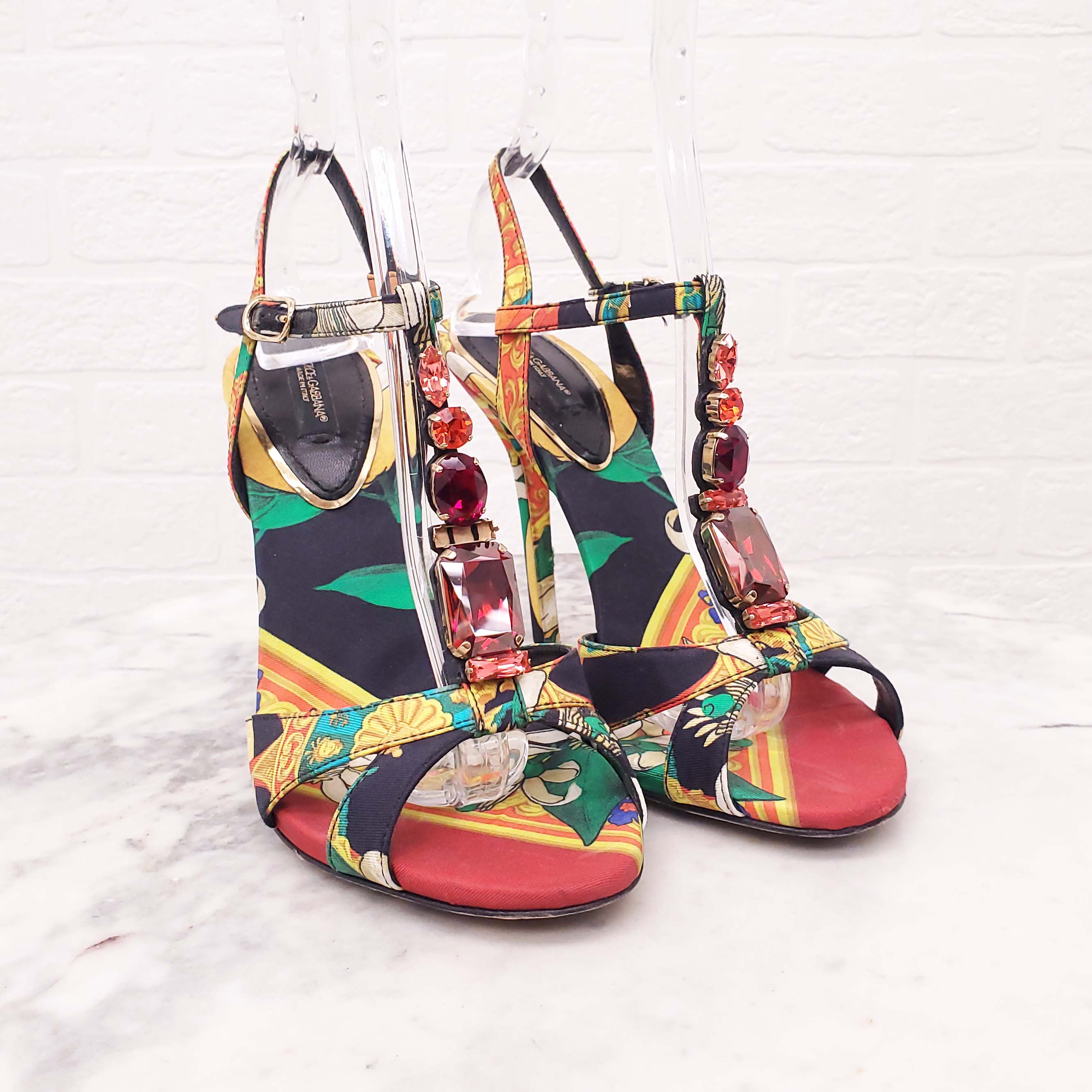 DOLCE & GABBANA PATTERNED STONED HEELS - SIZE 37.5