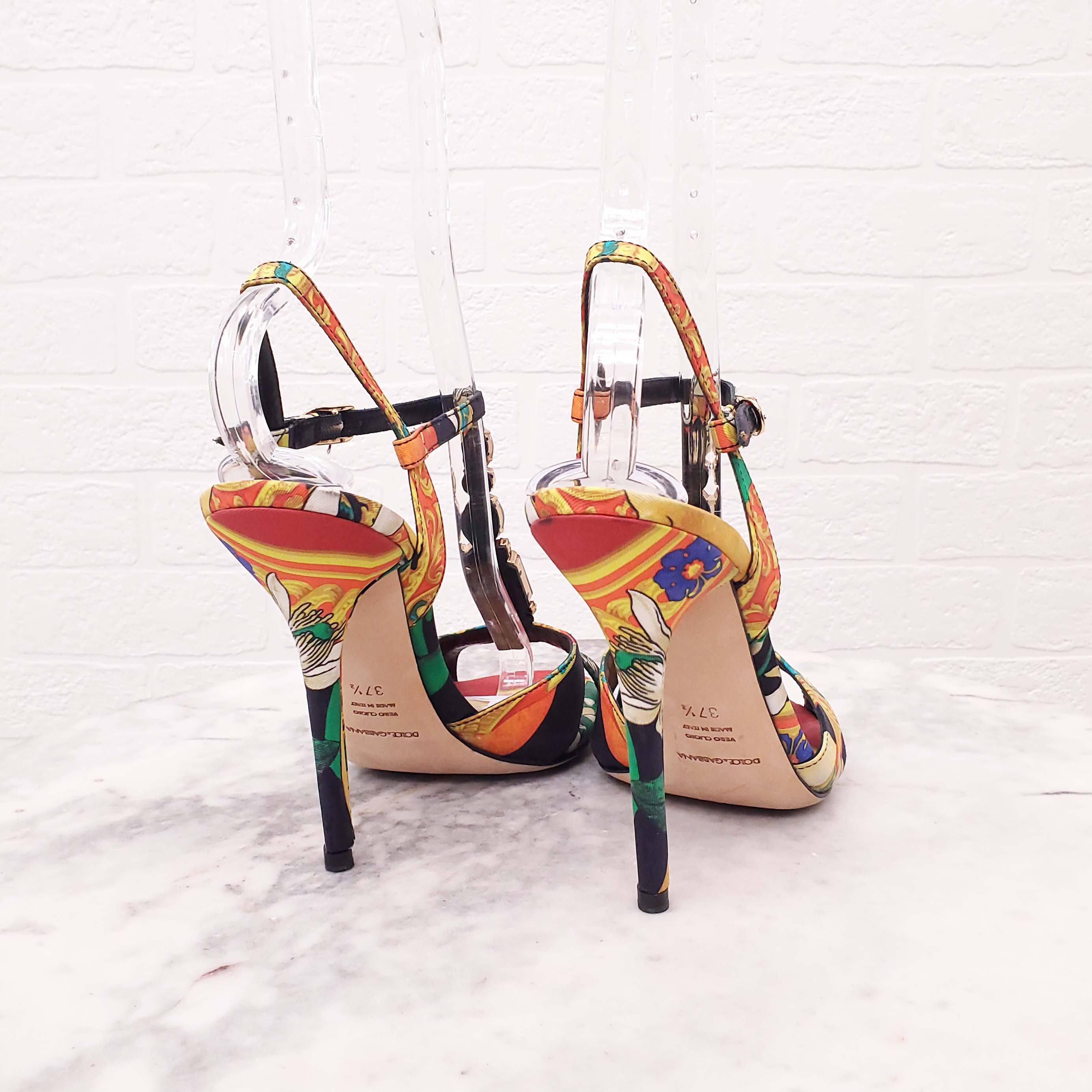 DOLCE & GABBANA PATTERNED STONED HEELS - SIZE 37.5