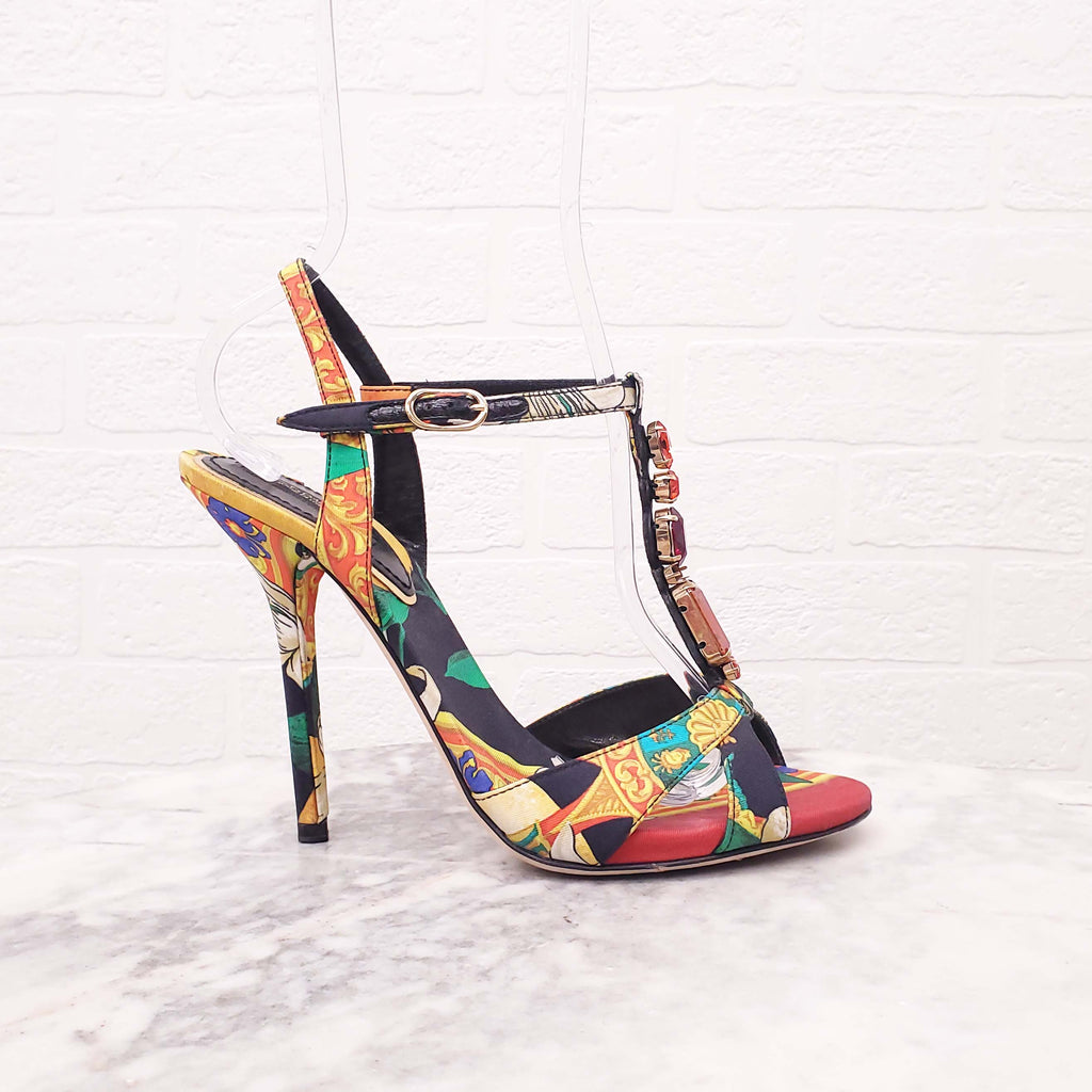 DOLCE & GABBANA PATTERNED STONED HEELS - SIZE 37.5