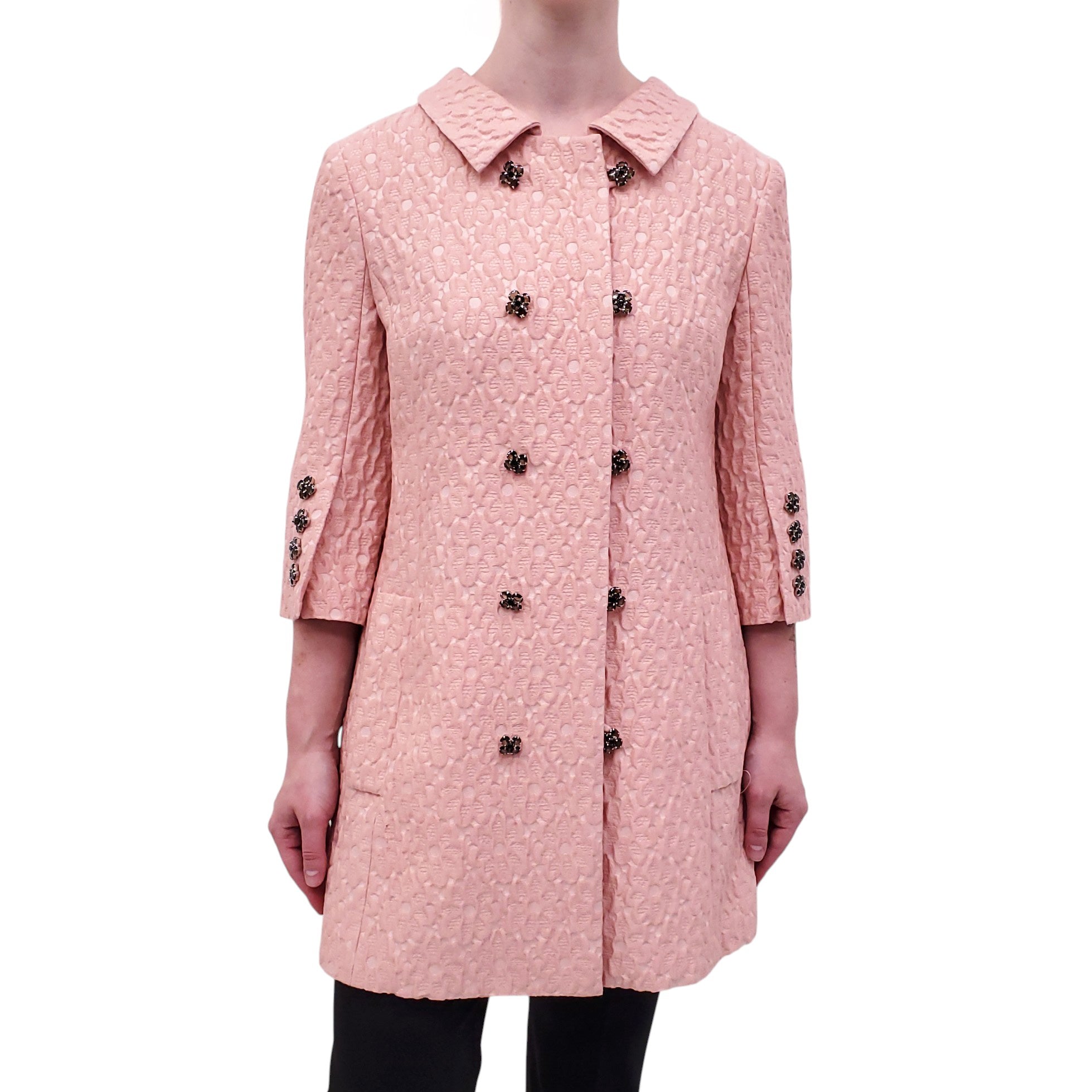 DOLCE & GABBANA PINK BROCADE JACKET WITH CRYSTAL BUTTONS - SIZE 42