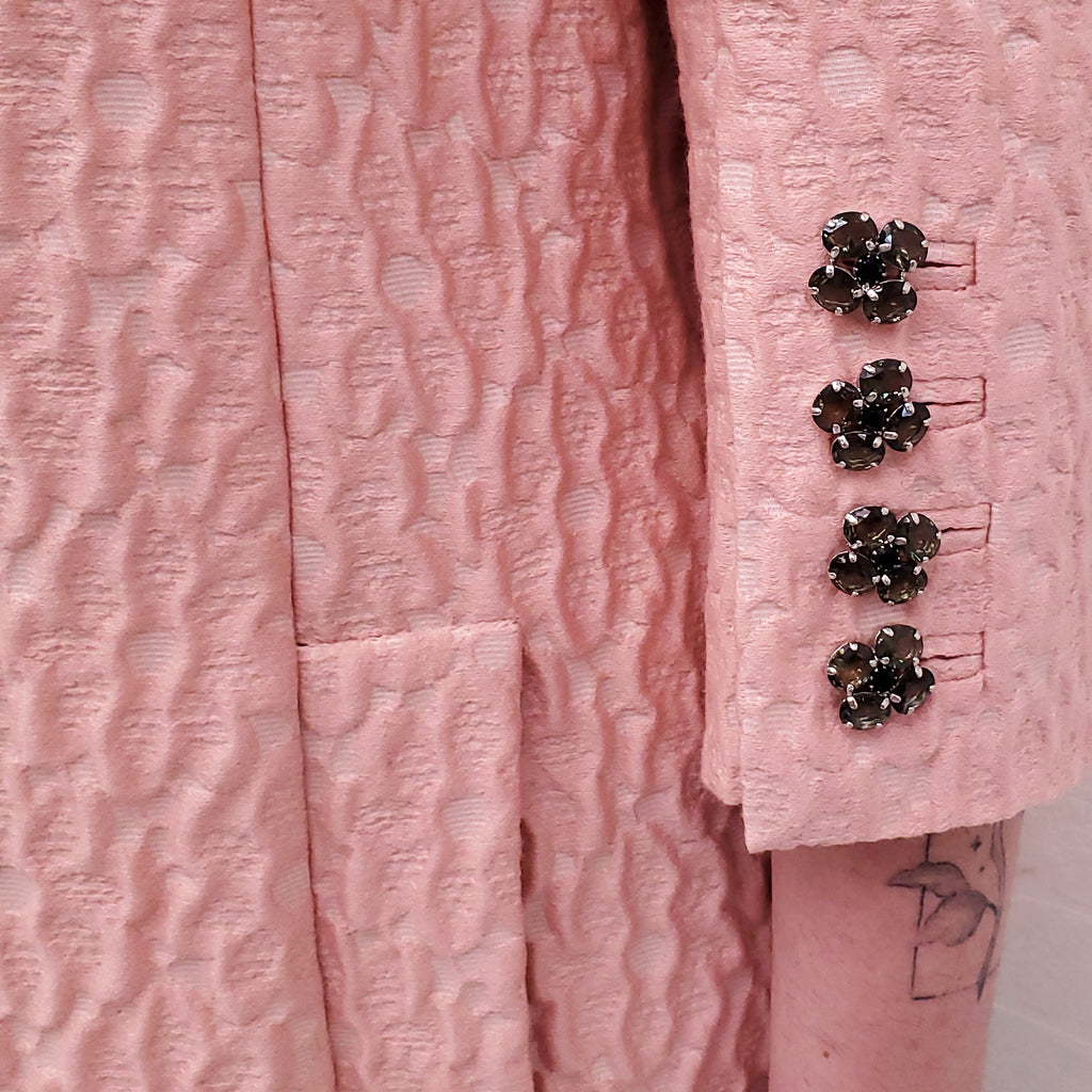 DOLCE & GABBANA PINK BROCADE JACKET WITH CRYSTAL BUTTONS - SIZE 42