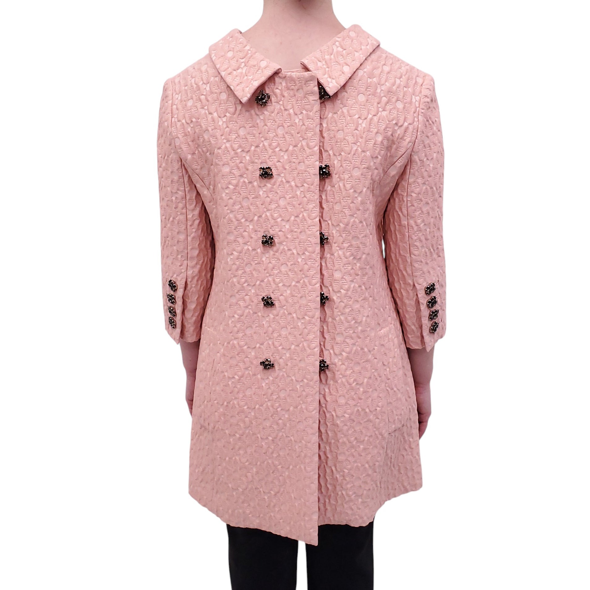 DOLCE & GABBANA PINK BROCADE JACKET WITH CRYSTAL BUTTONS - SIZE 42