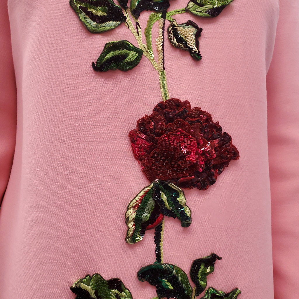 DOLCE & GABBANA PINK ROSE FLORAL CRYSTAL DRESS - SIZE 46