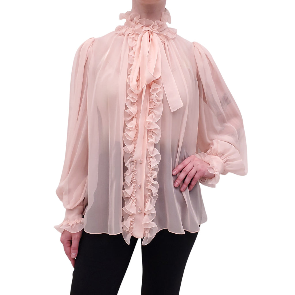 DOLCE & GABBANA PINK RUFFLED ORGANZA BLOUSE - SIZE 38