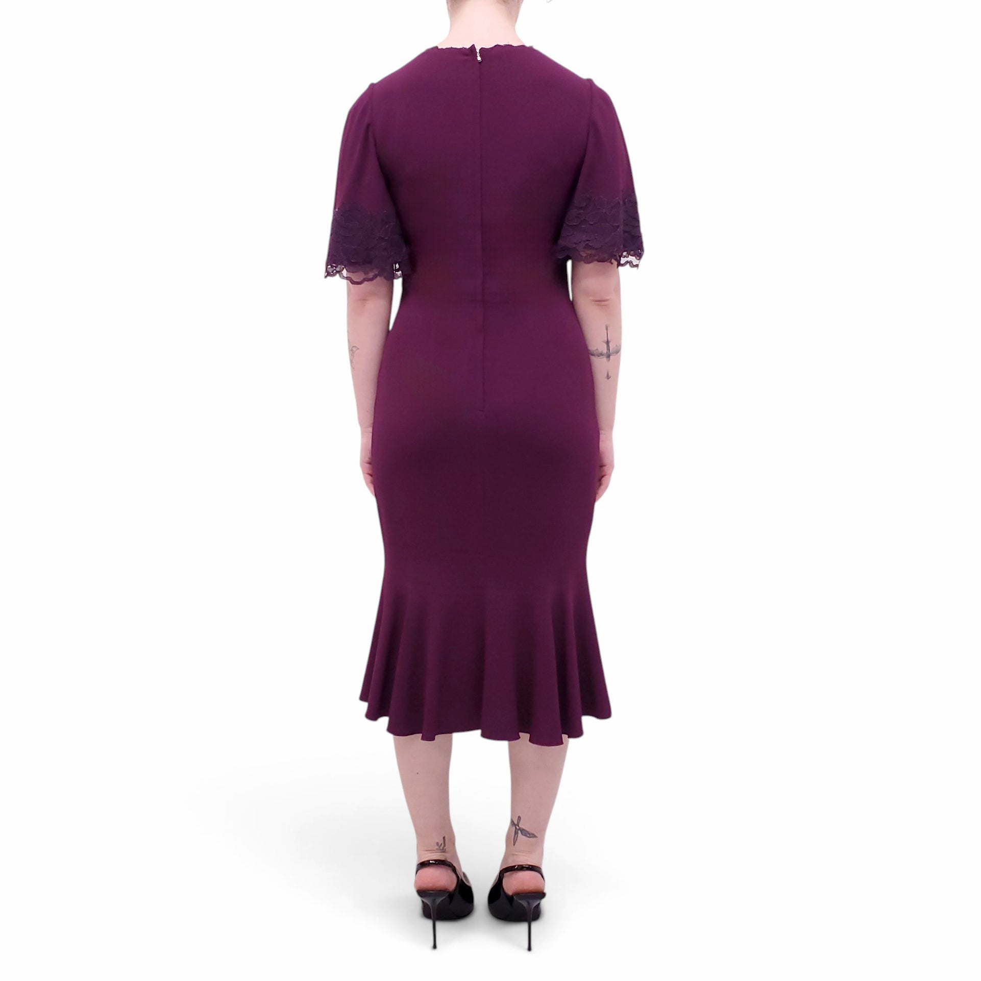 DOLCE & GABBANA PLUM DRESS WITH LACE DETAIL - SIZE 40