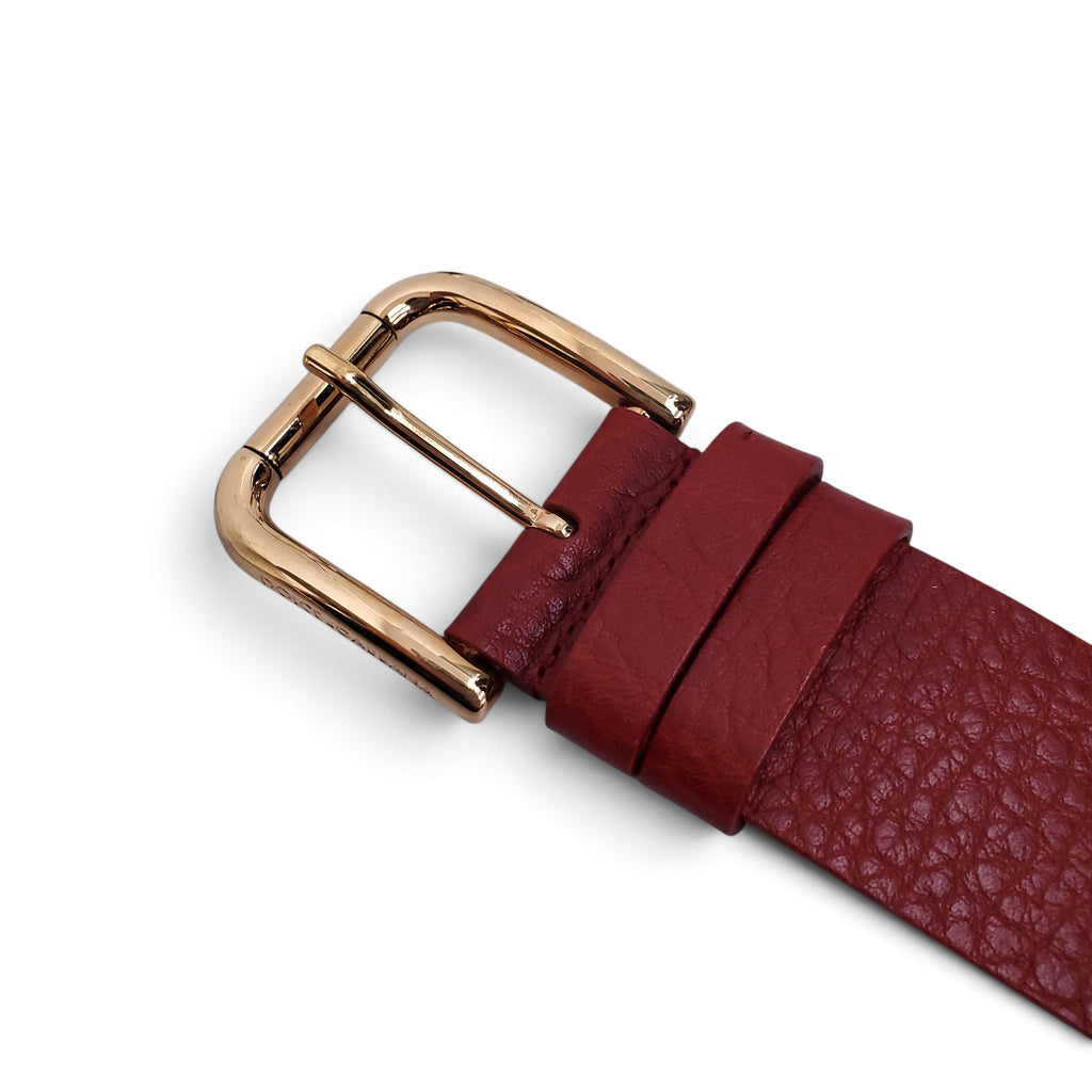 DOLCE & GABBANA RED LEATHER BELT WITH GOLD ACCENT DETAILS - SIZE 85