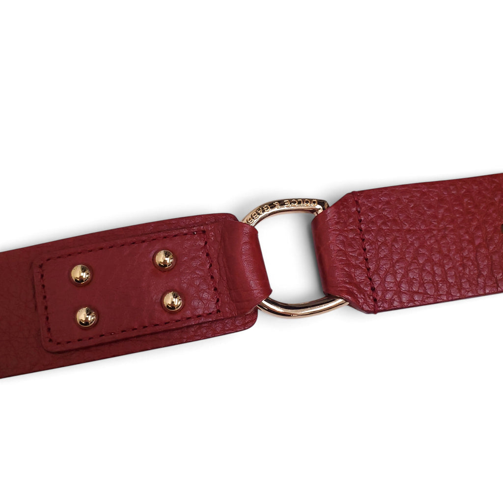 DOLCE & GABBANA RED LEATHER BELT WITH GOLD ACCENT DETAILS - SIZE 85