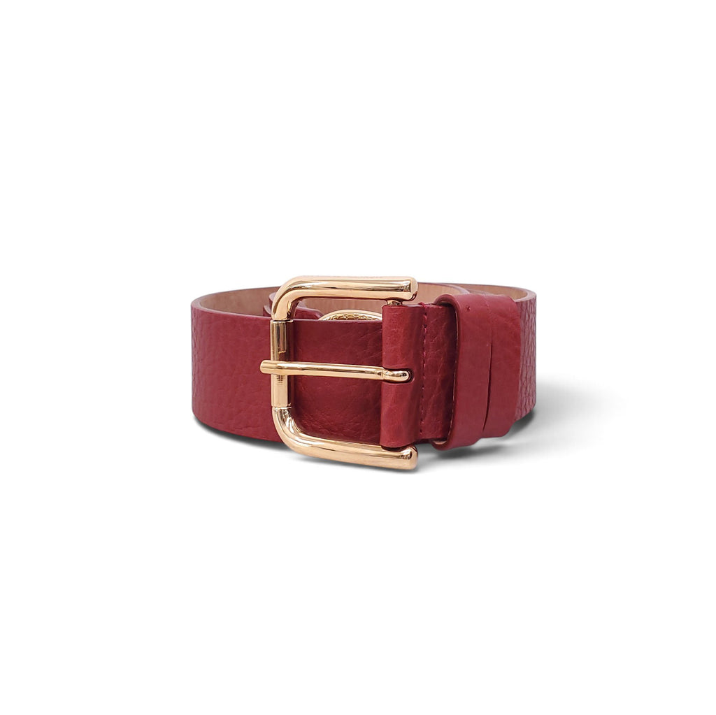 DOLCE & GABBANA RED LEATHER BELT WITH GOLD ACCENT DETAILS - SIZE 85