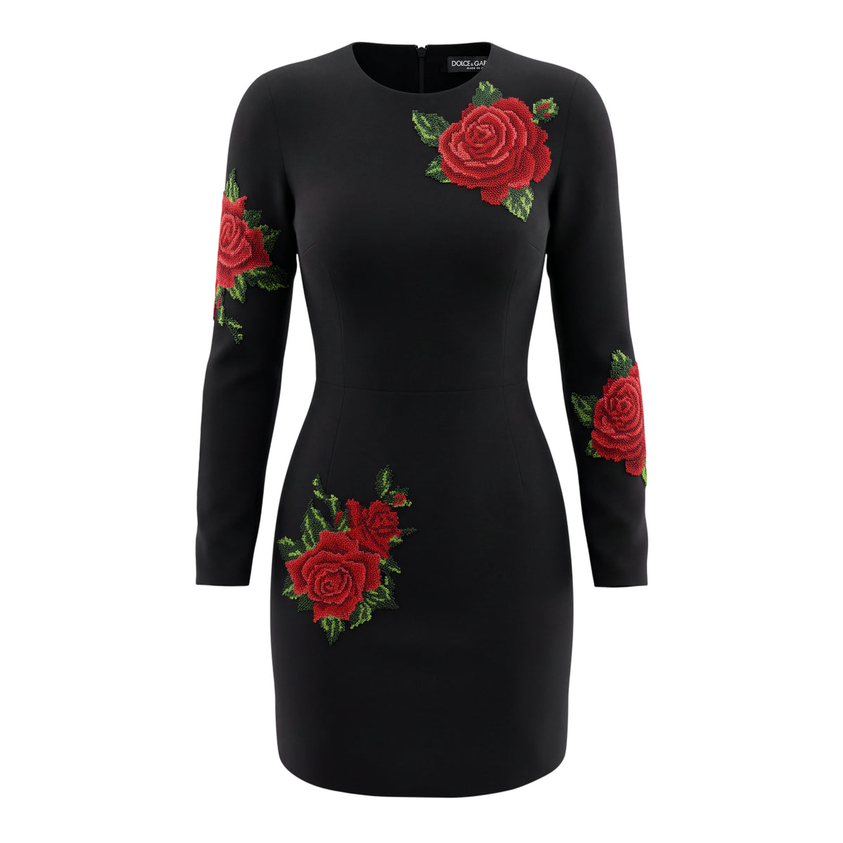 DOLCE & GABBANA ROSE-EMBROIDERED SHEATH DRESS - SIZE 40