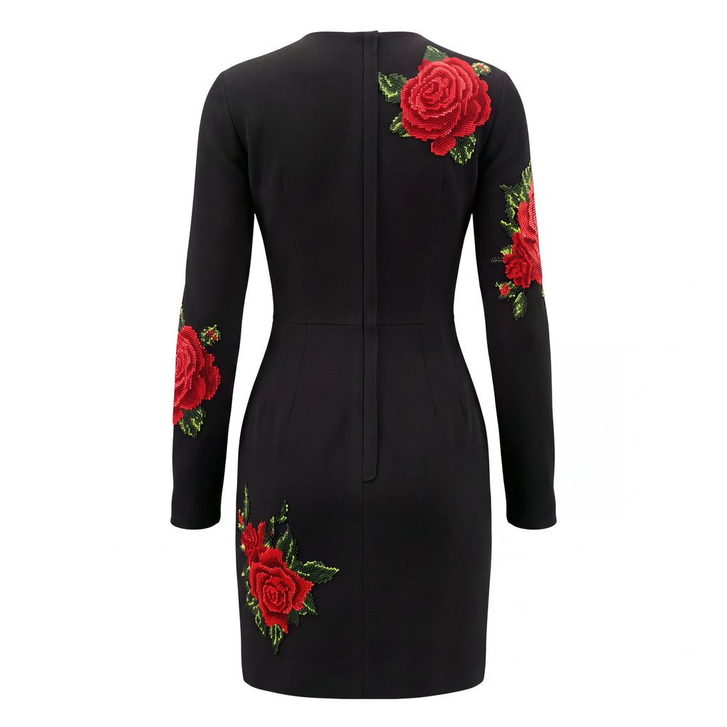 DOLCE & GABBANA ROSE-EMBROIDERED SHEATH DRESS - SIZE 40