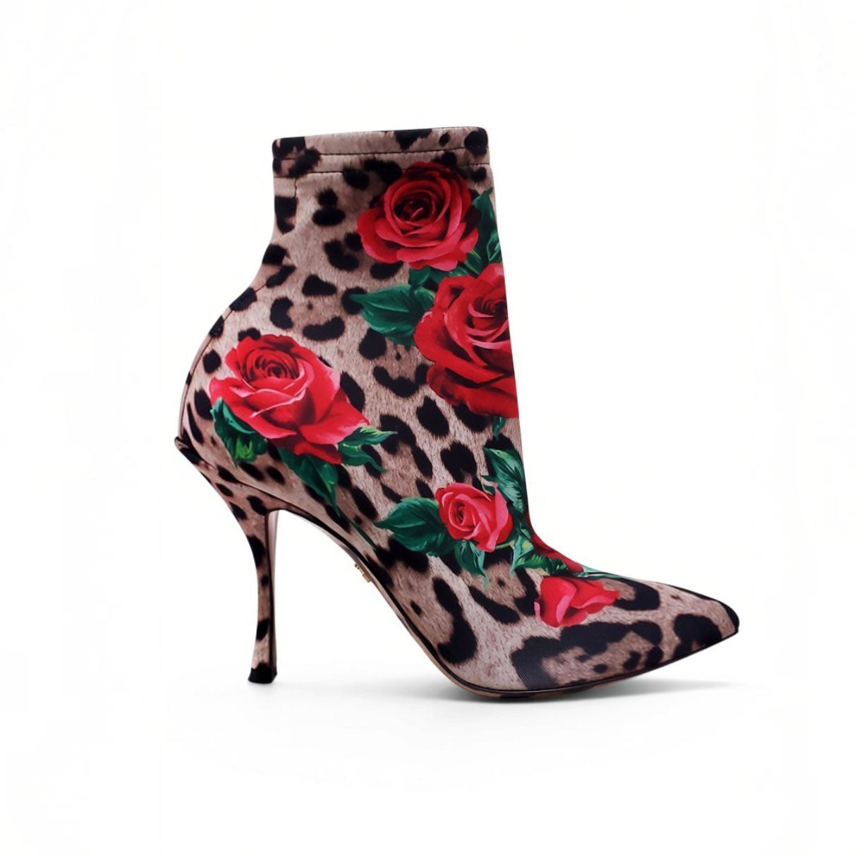 DOLCE & GABBANA ROSE LEOPARD PRINT STRETCH BOOTIES - SIZE 36.5
