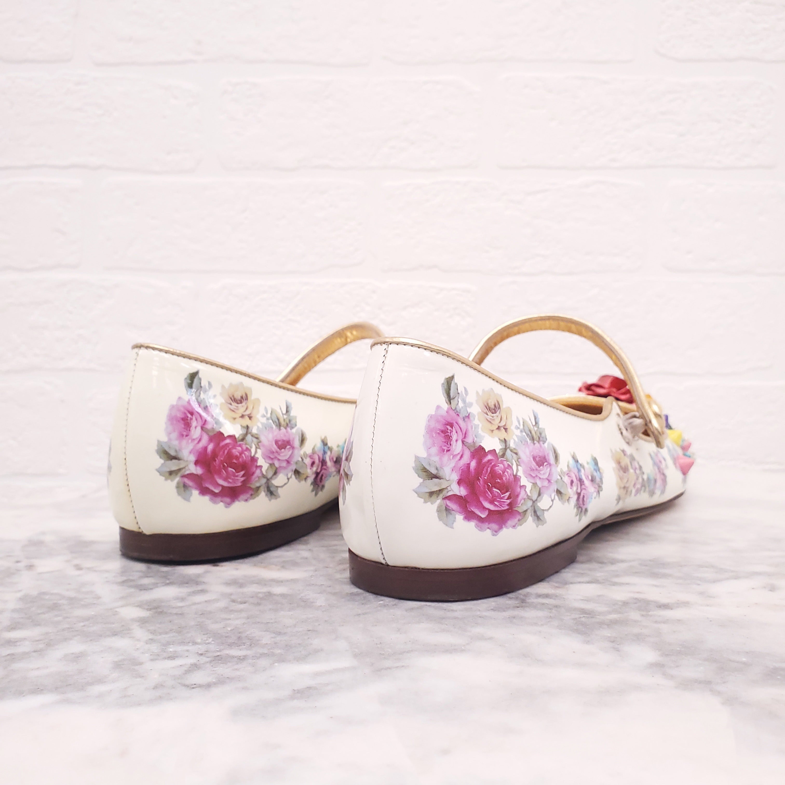 DOLCE & GABBANA RUNWAY FLORAL BEADED MARY JANE FLATS - SIZE 40