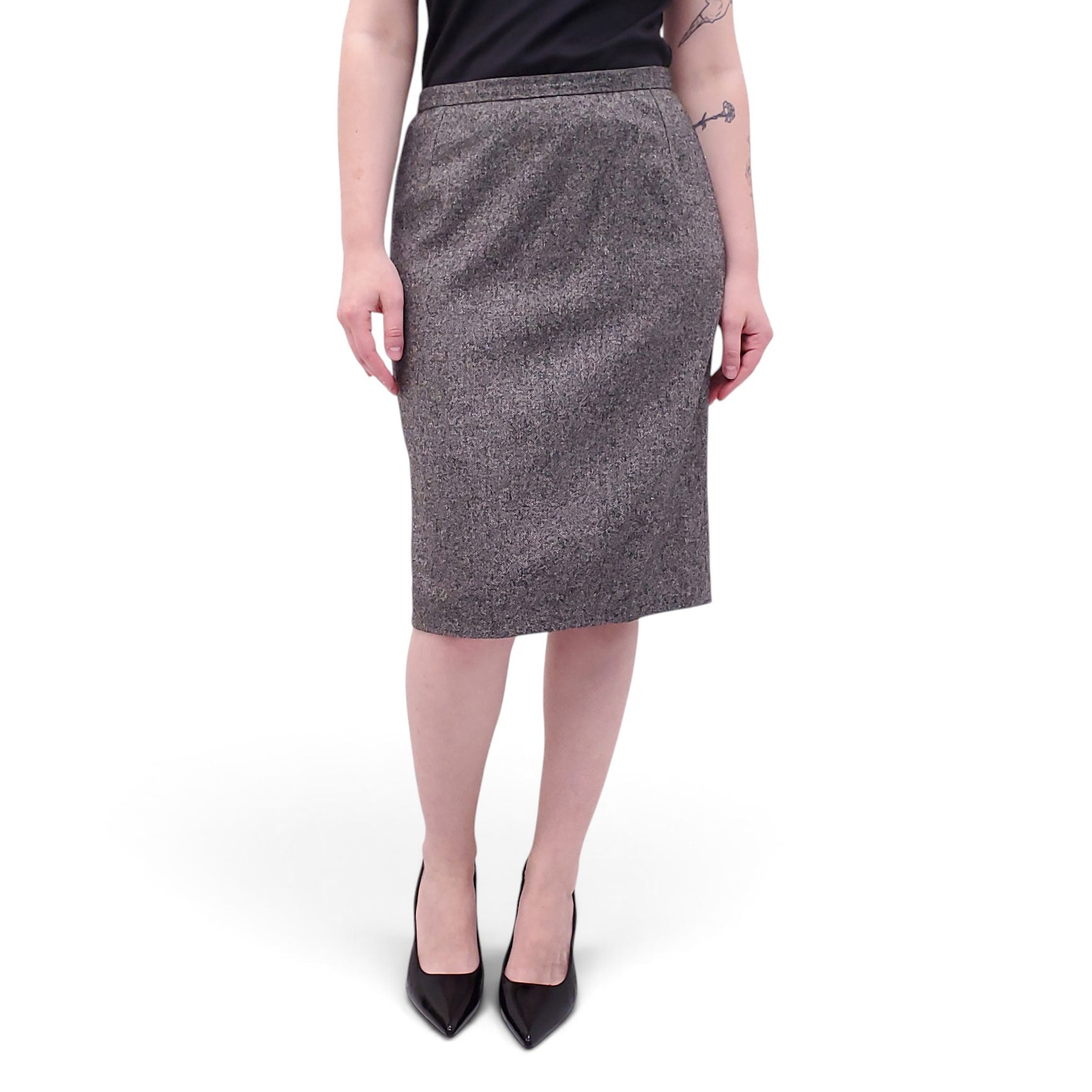 DOLCE & GABBANA SALT & PEPPER PATTERNED WOOL SKIRT - SIZE 44