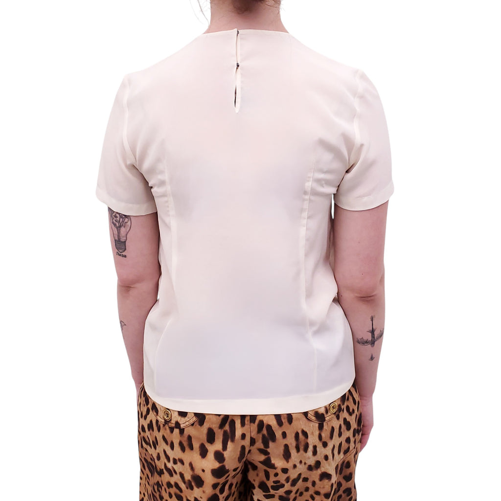 DOLCE & GABBANA SILK GRAPHIC GOLD SEQUIN TOP - SIZE 38