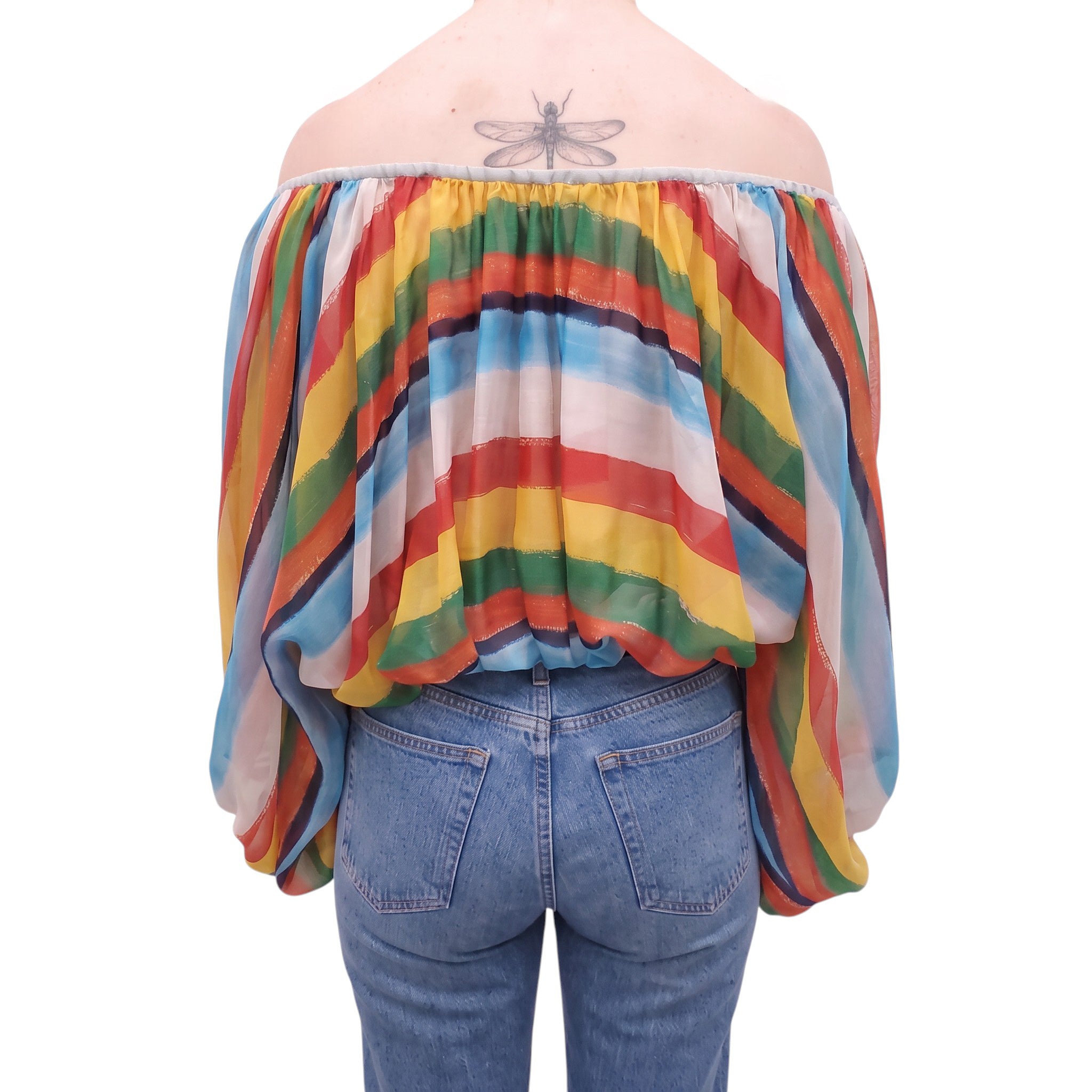 DOLCE & GABBANA STRIPED COLOURFUL BLOUSE - SIZE 40