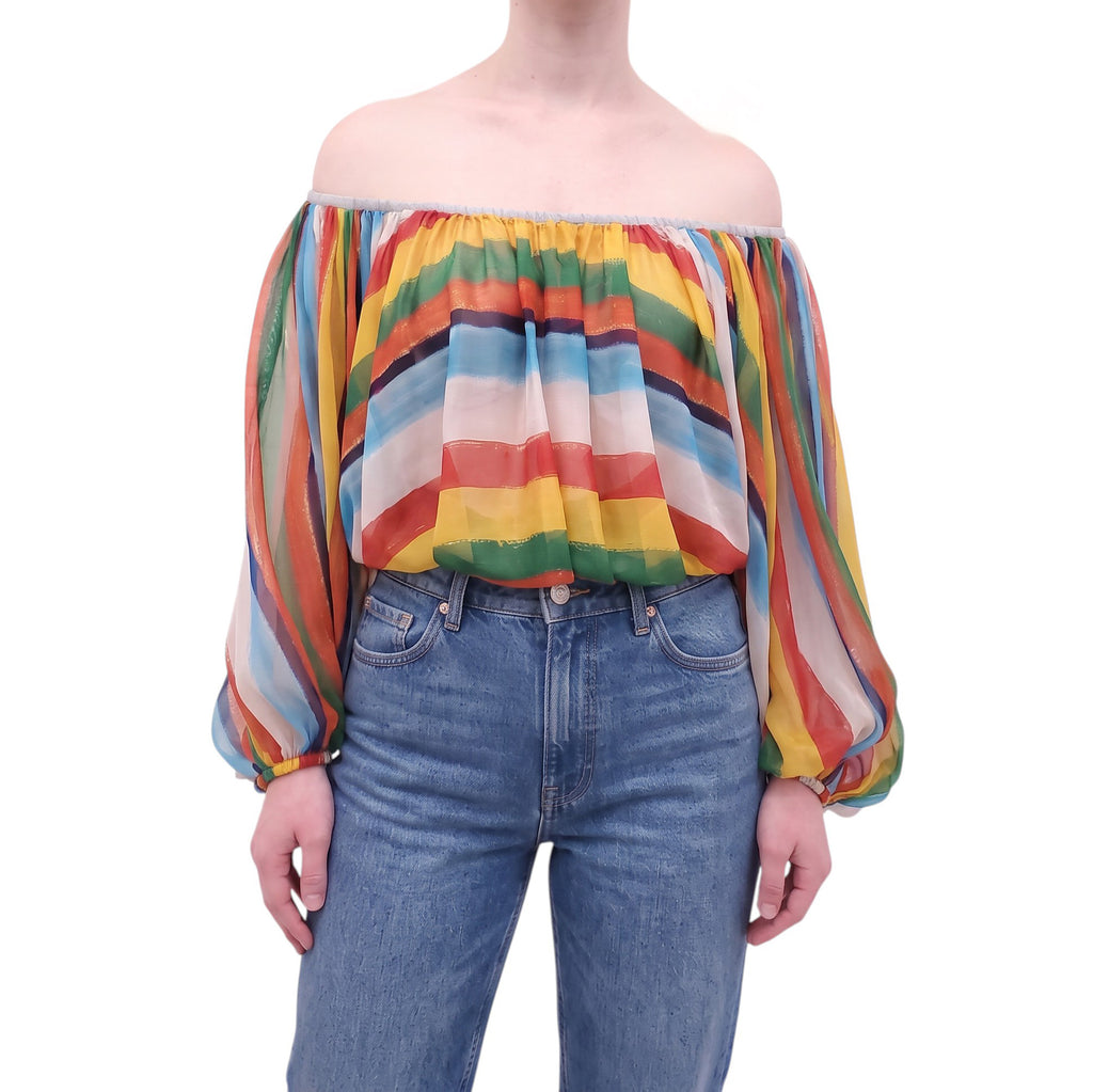 DOLCE & GABBANA STRIPED COLOURFUL BLOUSE - SIZE 40