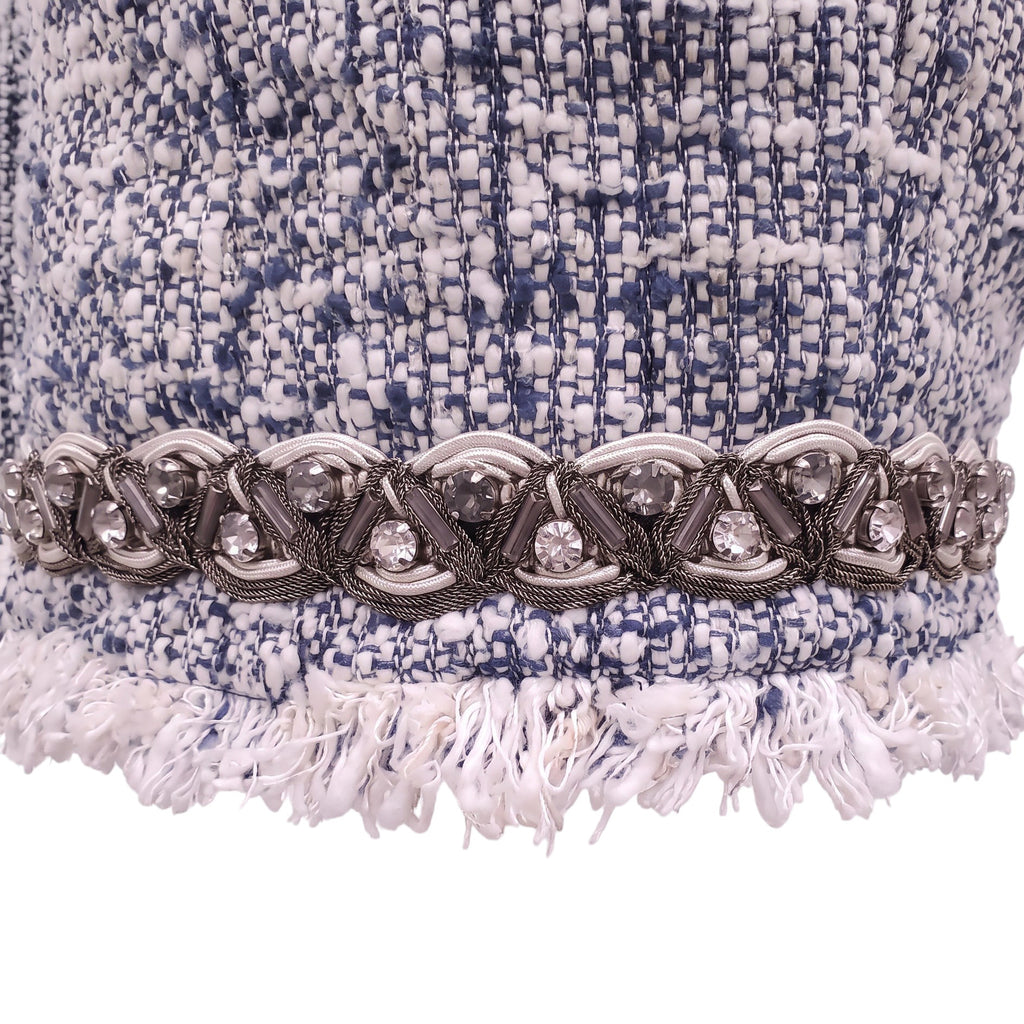 DOLCE & GABBANA TWEED AND DENIM JACKET WITH LOGO BUTTONS - SIZE 38