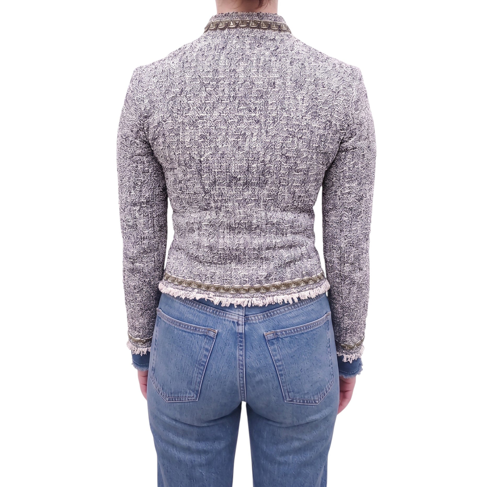DOLCE & GABBANA TWEED AND DENIM JACKET WITH LOGO BUTTONS - SIZE 38
