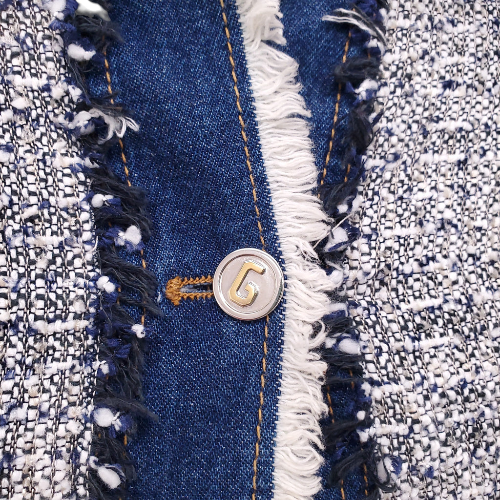 DOLCE & GABBANA TWEED AND DENIM JACKET WITH LOGO BUTTONS - SIZE 38