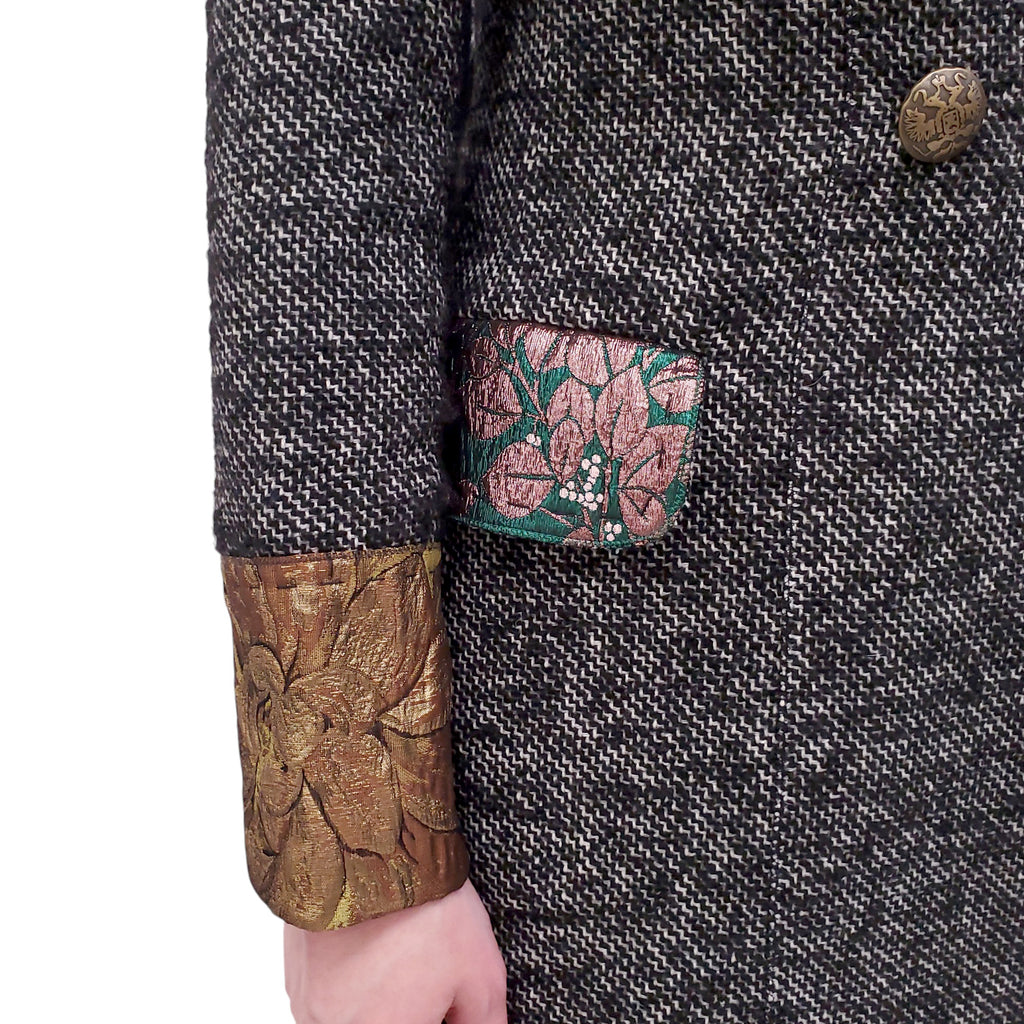 DOLCE & GABBANA TWEED JACQUARD COAT WITH MISMATCHED BUTTONS - SIZE 36