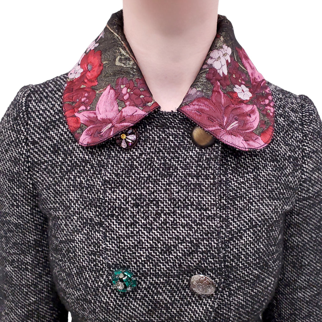 DOLCE & GABBANA TWEED JACQUARD COAT WITH MISMATCHED BUTTONS - SIZE 36