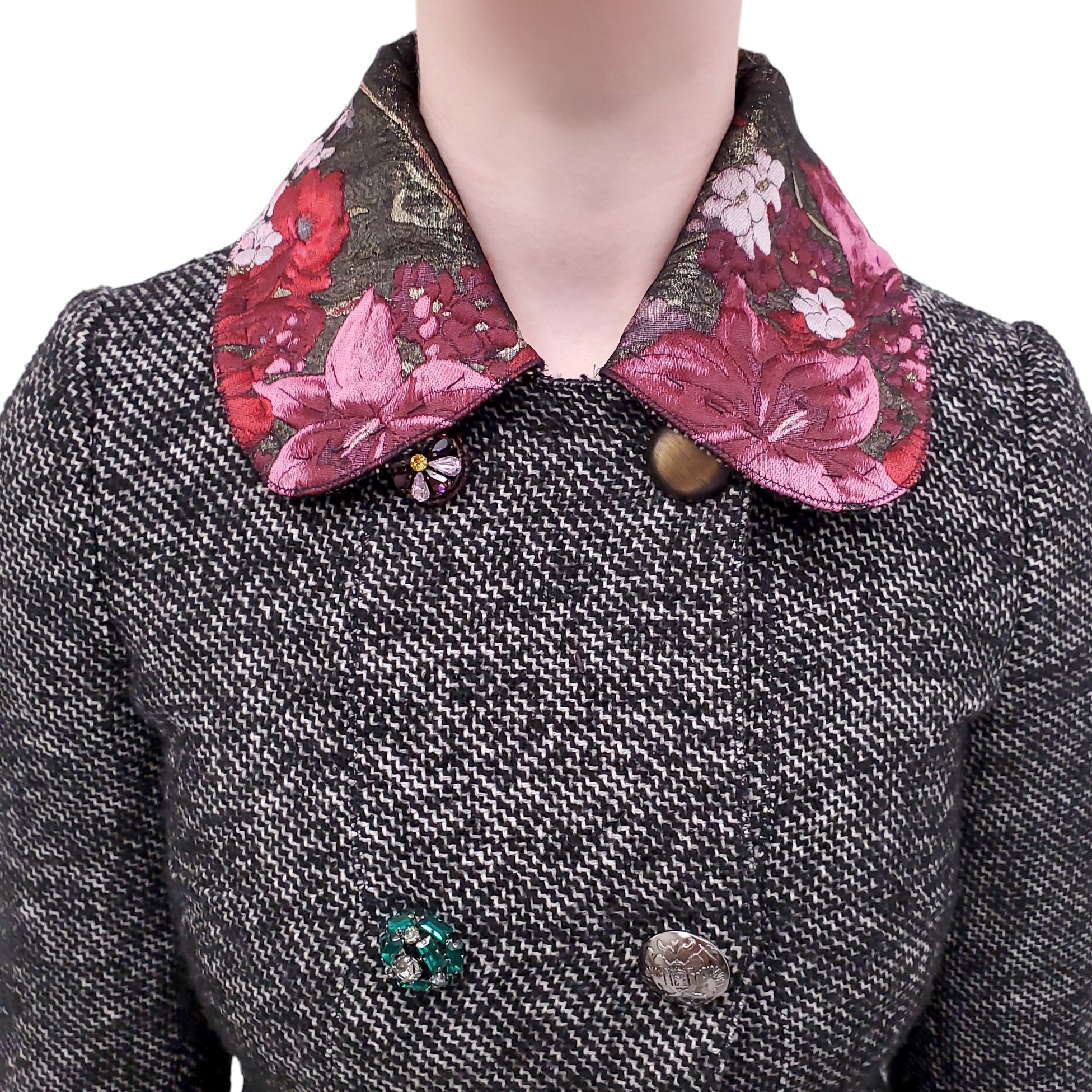 DOLCE & GABBANA TWEED JACQUARD COAT WITH MISMATCHED BUTTONS - SIZE 36