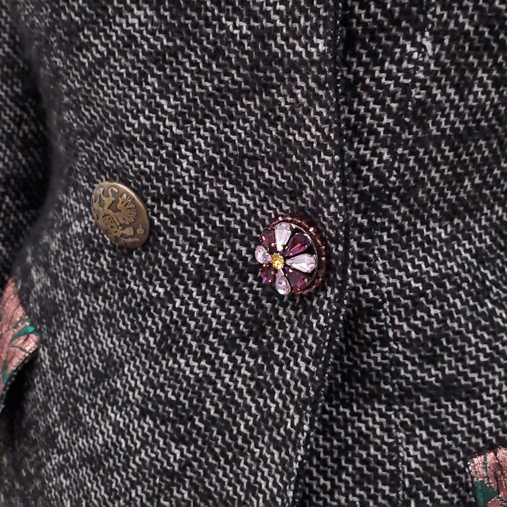 DOLCE & GABBANA TWEED JACQUARD COAT WITH MISMATCHED BUTTONS - SIZE 36