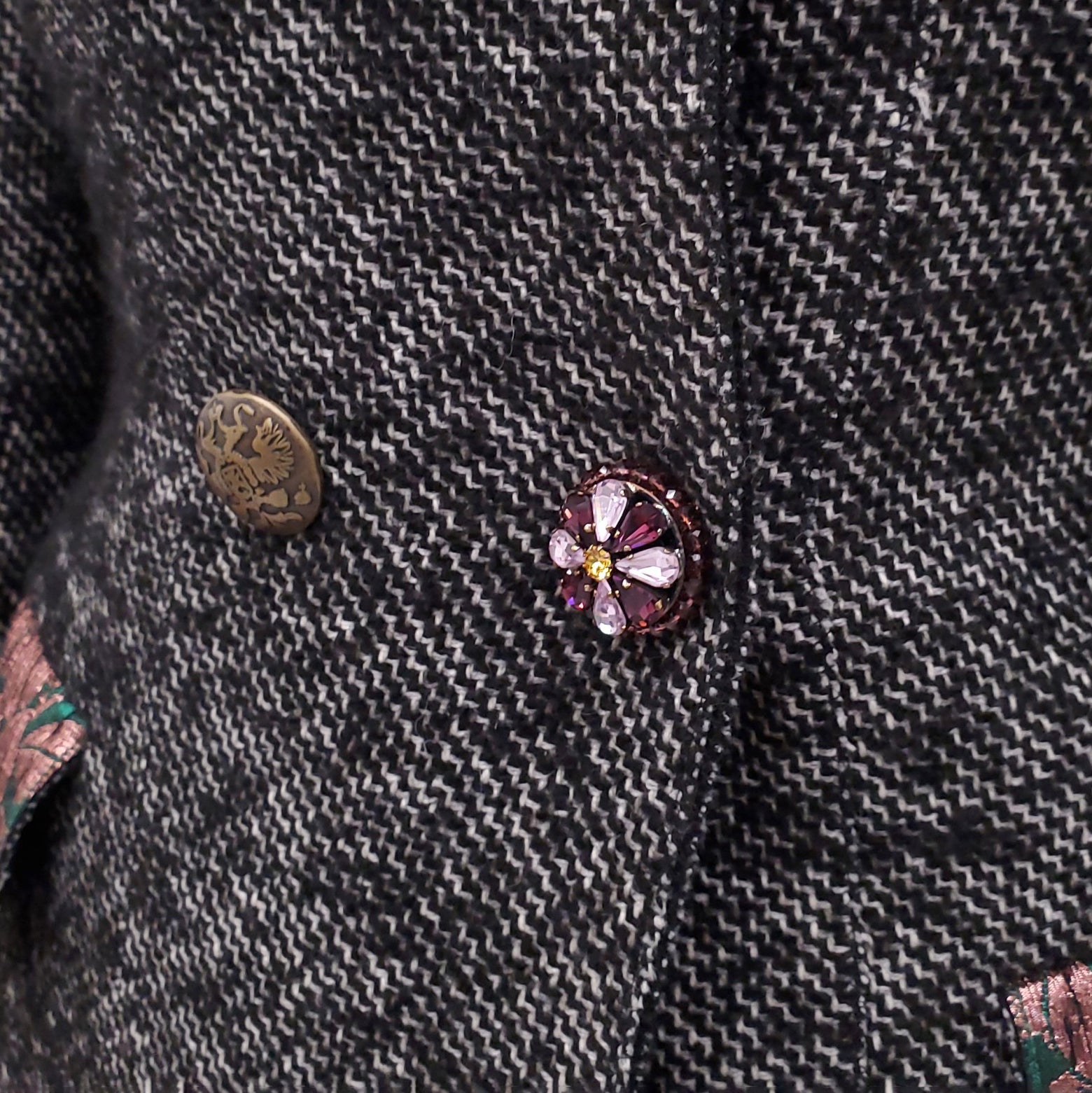 DOLCE & GABBANA TWEED JACQUARD COAT WITH MISMATCHED BUTTONS - SIZE 36