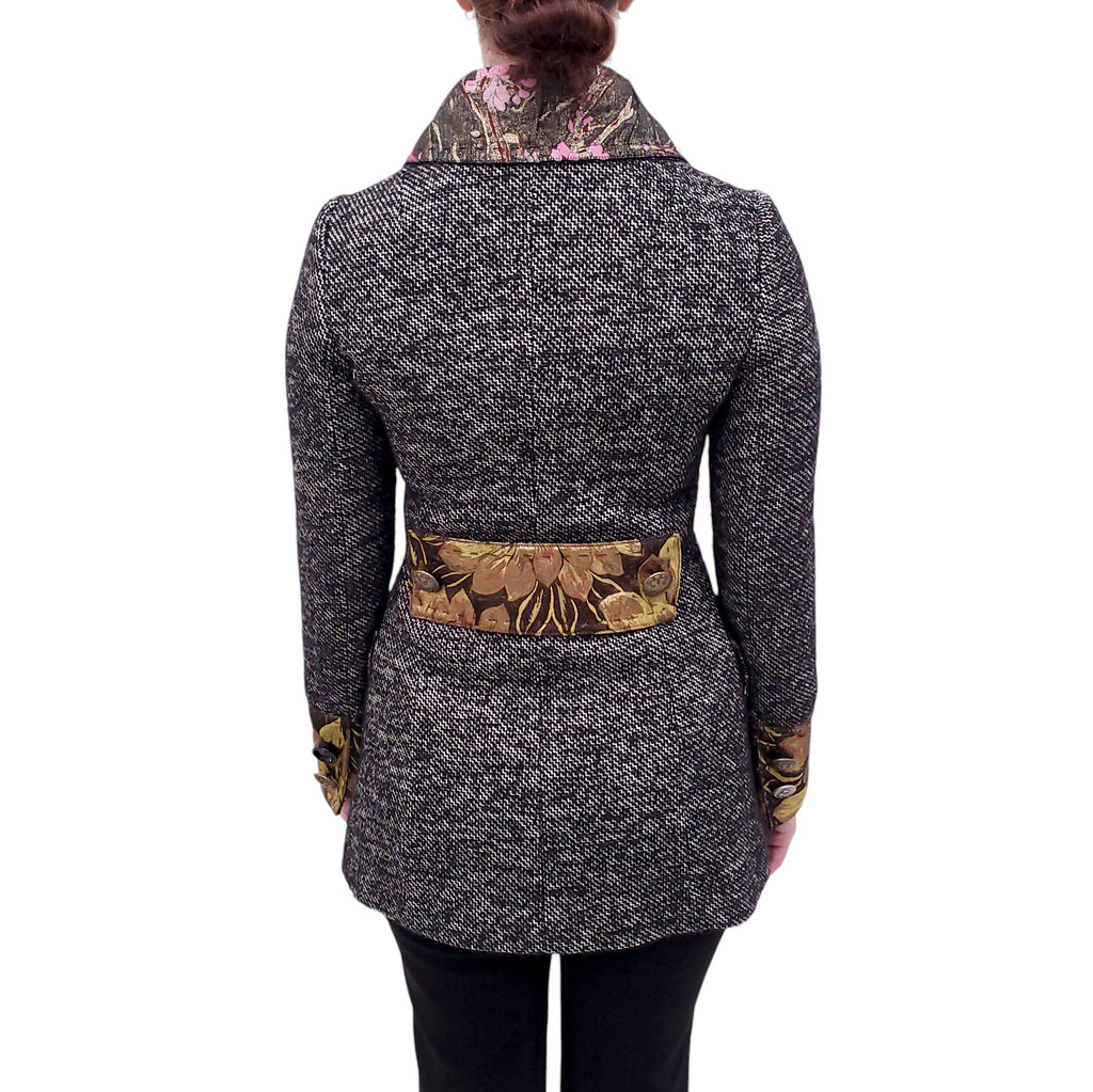 DOLCE & GABBANA TWEED JACQUARD COAT WITH MISMATCHED BUTTONS - SIZE 36