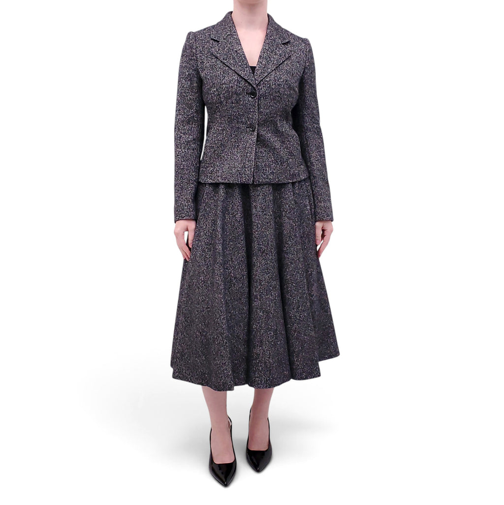 DOLCE & GABBANA TWEED SKIRT WITH MATCHING JACKET & LEOPARD INTERIOR - SIZE 38