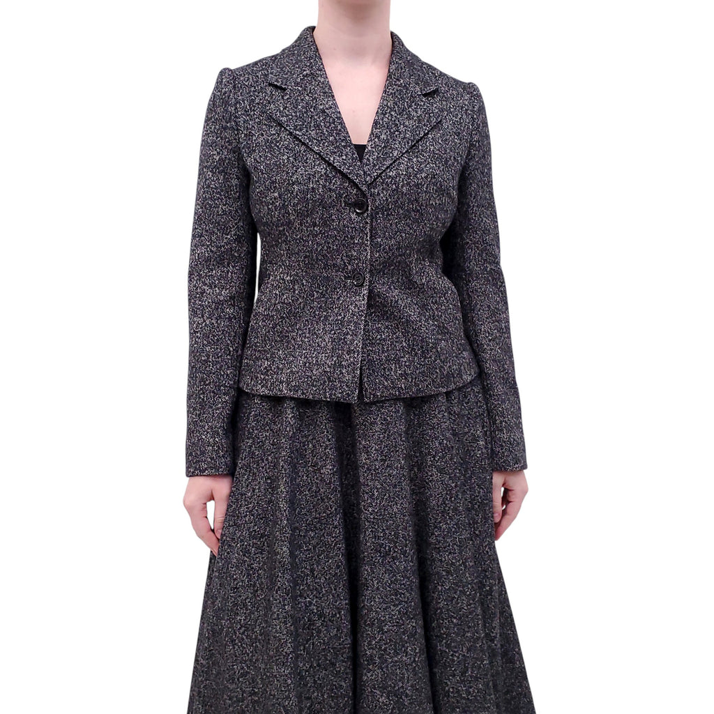 DOLCE & GABBANA TWEED SKIRT WITH MATCHING JACKET & LEOPARD INTERIOR - SIZE 38