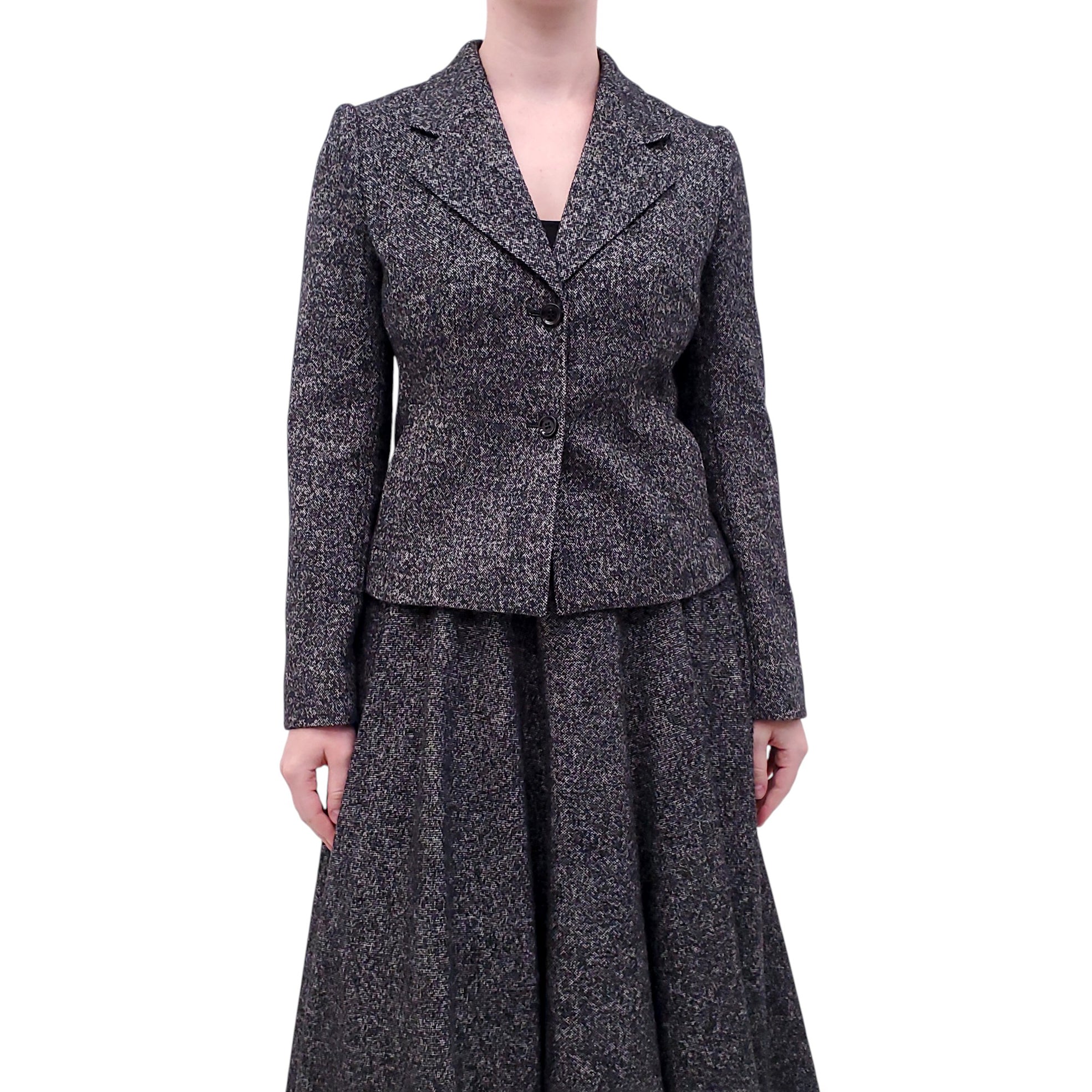 DOLCE & GABBANA TWEED SKIRT WITH MATCHING JACKET & LEOPARD INTERIOR - SIZE 38