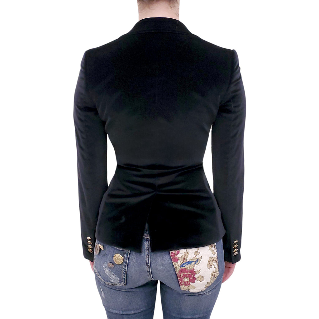 DOLCE & GABBANA VELVET LOGO BLAZER WITH LEOPARD INTERIOR - SIZE 38