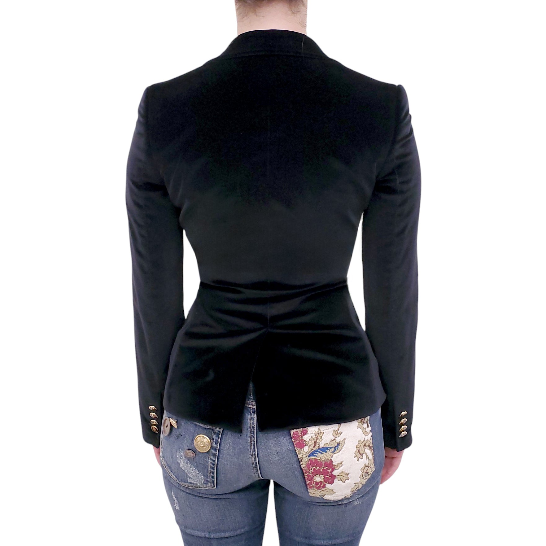 DOLCE & GABBANA VELVET LOGO BLAZER WITH LEOPARD INTERIOR - SIZE 38