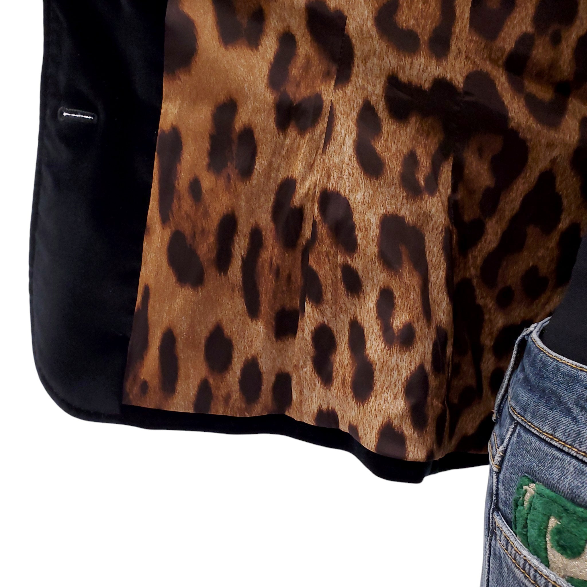 DOLCE & GABBANA VELVET LOGO BLAZER WITH LEOPARD INTERIOR - SIZE 38