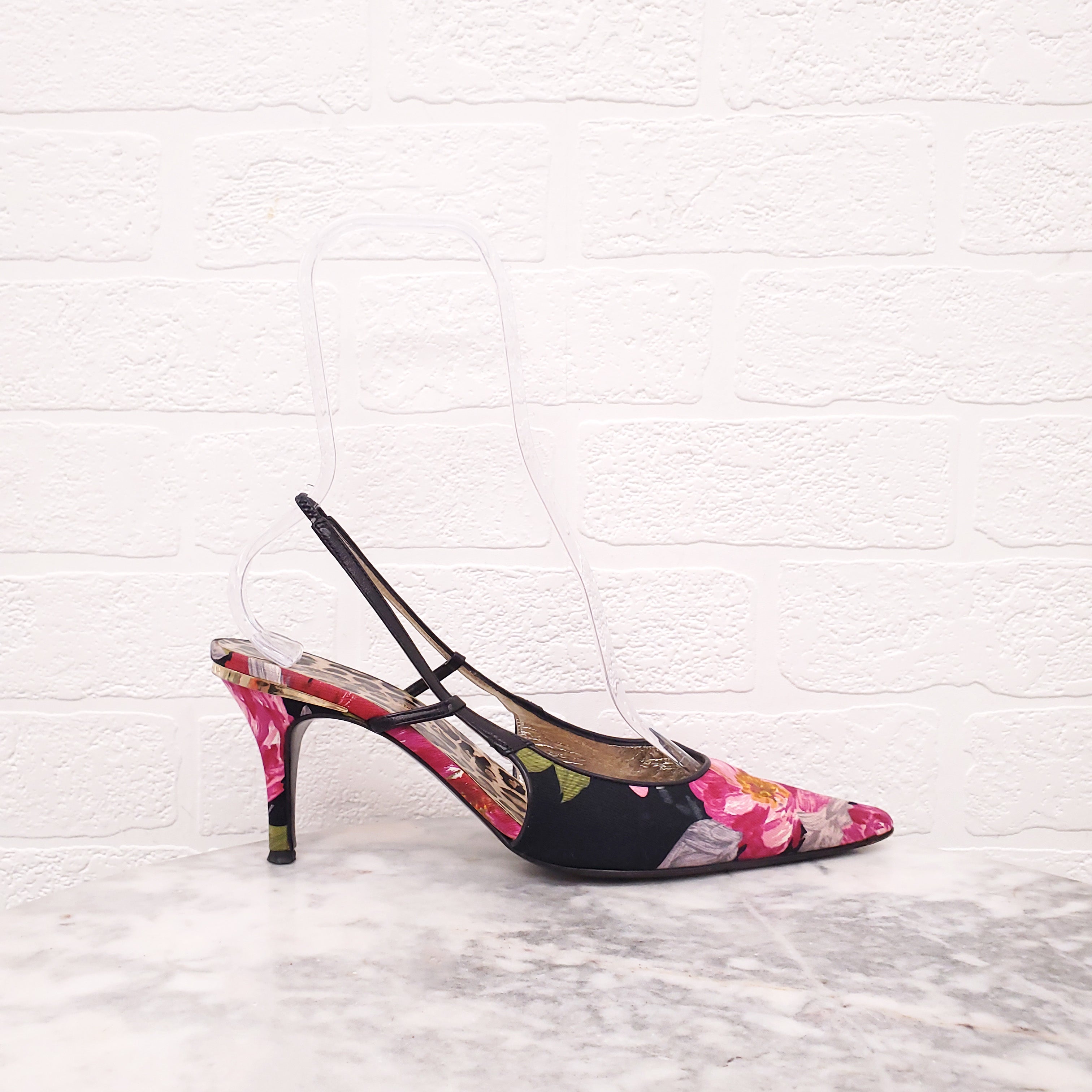 DOLCE & GABBANA VINTAGE FLORAL SLINGBACK HEELS - SIZE 40