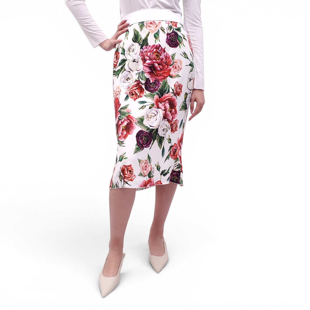 DOLCE & GABBANA WHITE FLORAL SKIRT - SIZE 46