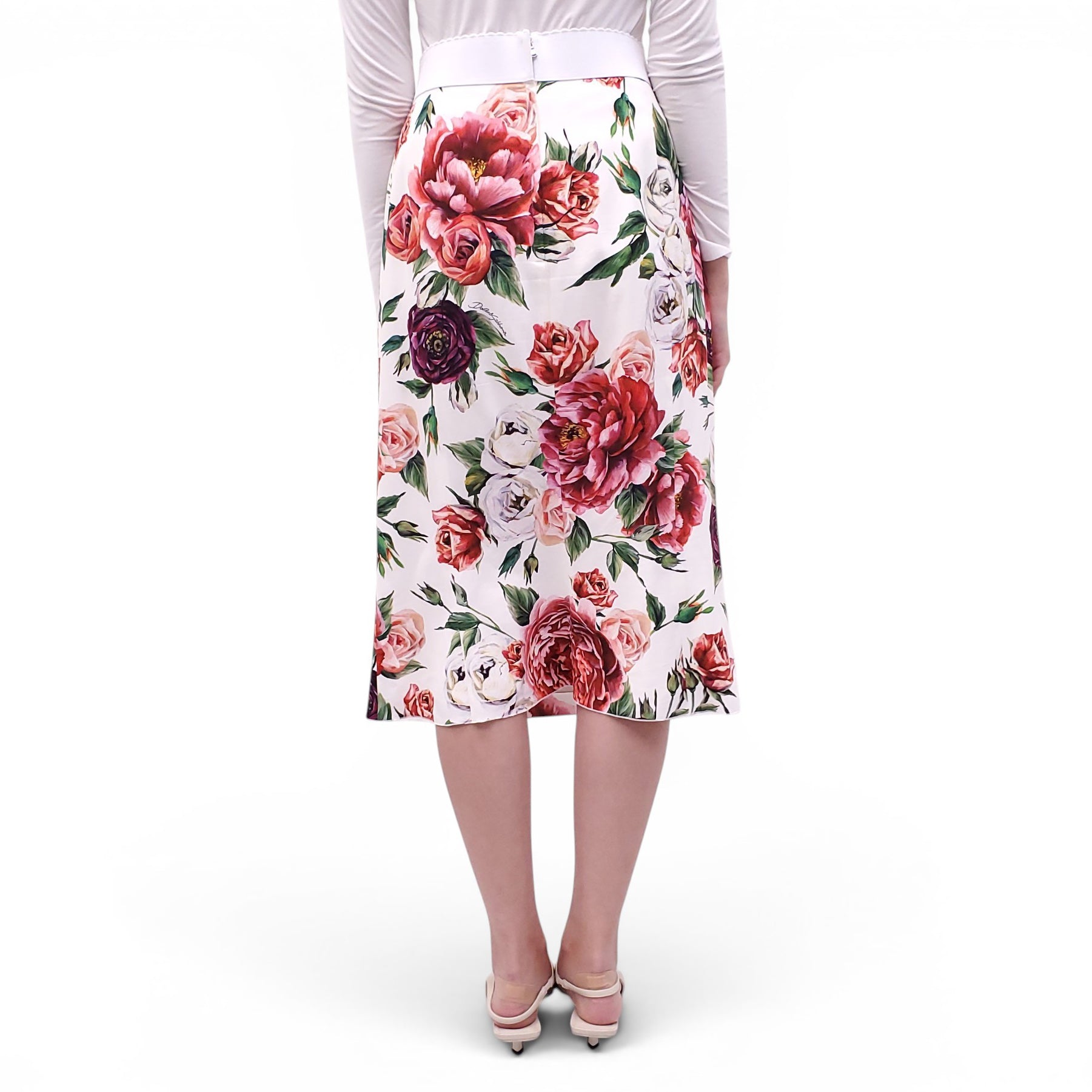 DOLCE & GABBANA WHITE FLORAL SKIRT - SIZE 46